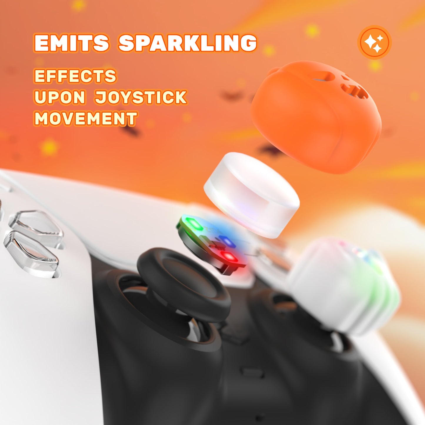 PlayVital Cute Universal Illuminated LED Thumbstick Grips for ps5 & ps4 & Xbox Series X/S & Xbox One & Switch Pro Controller - Spooky Ghost with Pumpkin PlayVital