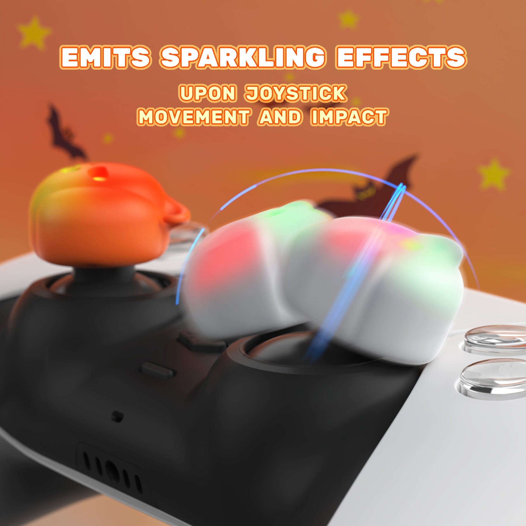 PlayVital Cute Universal Illuminated LED Thumbstick Grips for ps5 & ps4 & Xbox Series X/S & Xbox One & Switch Pro Controller - Spooky Ghost with Pumpkin PlayVital