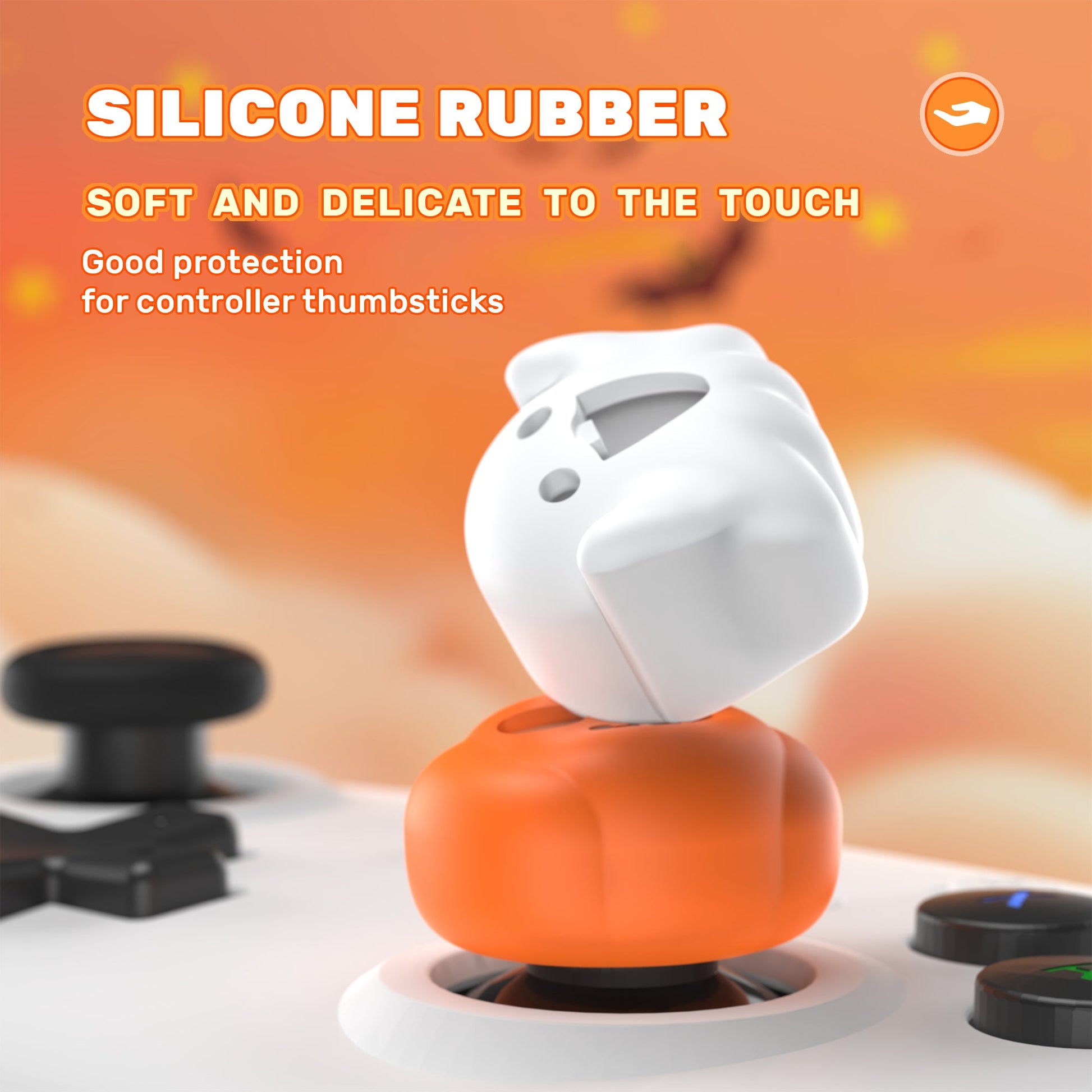 PlayVital Cute Universal Illuminated LED Thumbstick Grips for ps5 & ps4 & Xbox Series X/S & Xbox One & Switch Pro Controller - Spooky Ghost with Pumpkin PlayVital