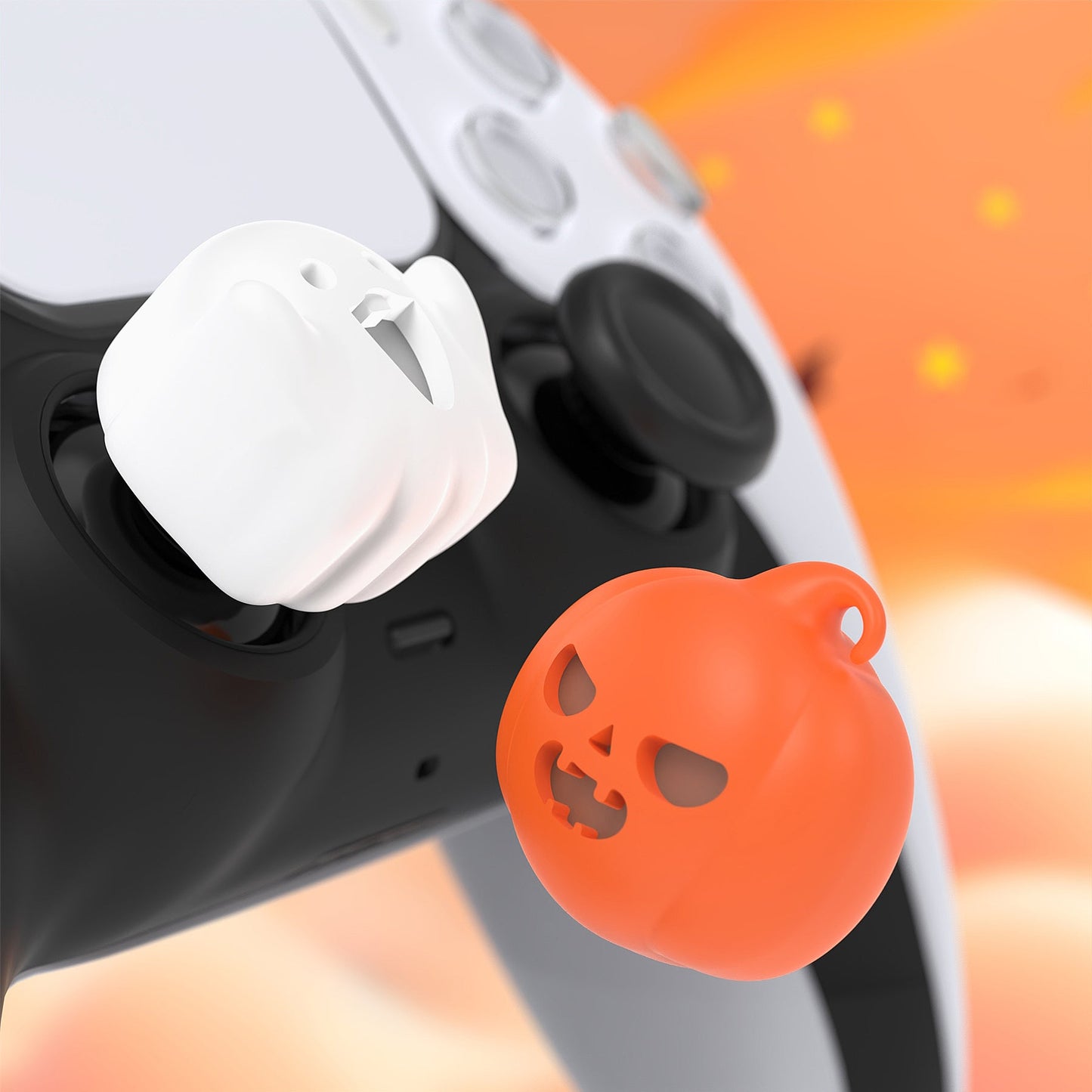 PlayVital Cute Universal Illuminated LED Thumbstick Grips for ps5 & ps4 & Xbox Series X/S & Xbox One & Switch Pro Controller - Spooky Ghost with Pumpkin PlayVital
