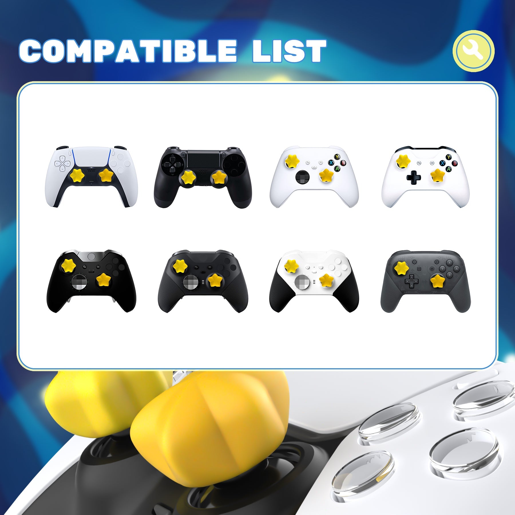 PlayVital Cute Universal Illuminated LED Thumbstick Grips for ps5 & ps4 & Xbox Series X/S & Xbox One & Switch Pro Controller - Stars PlayVital