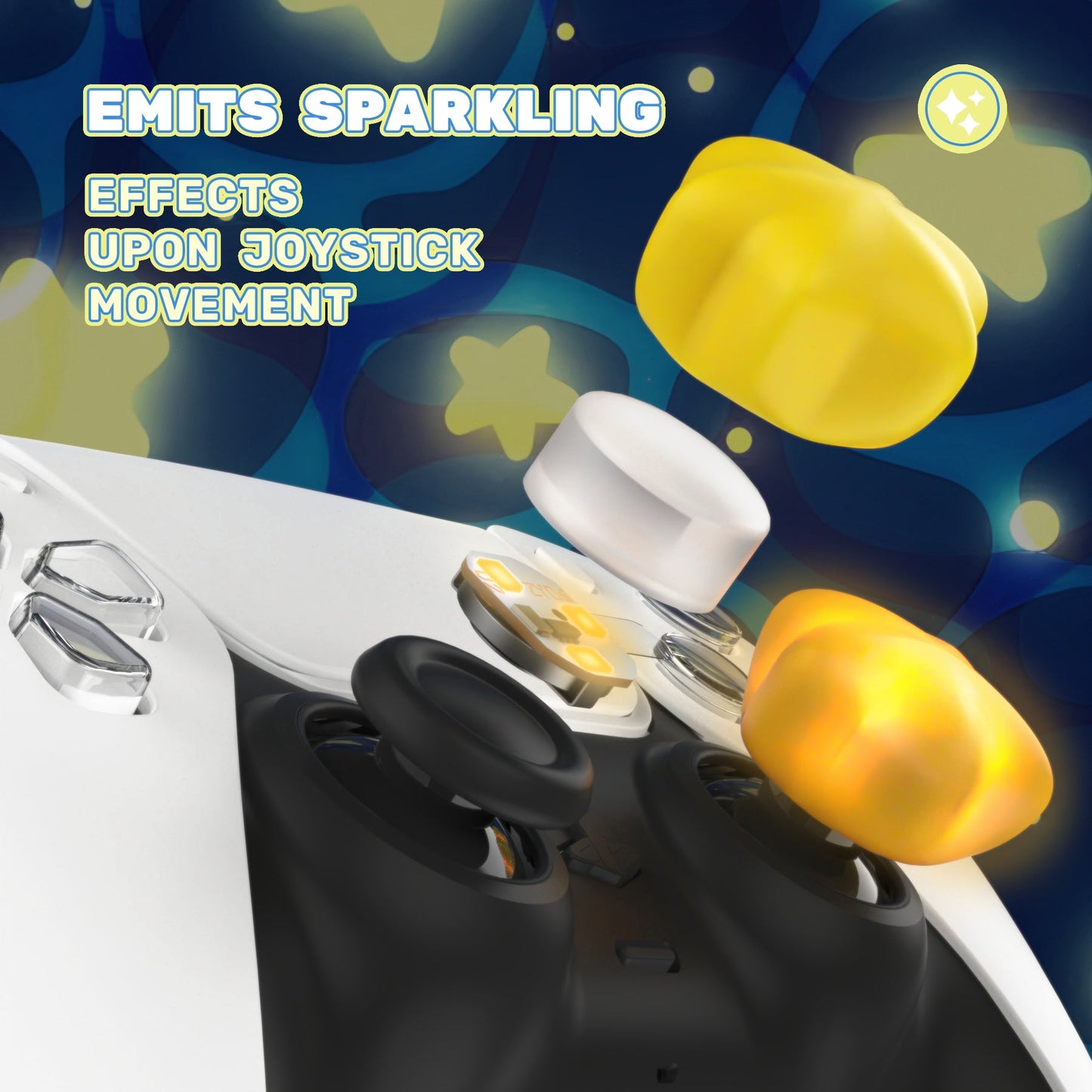 PlayVital Cute Universal Illuminated LED Thumbstick Grips for ps5 & ps4 & Xbox Series X/S & Xbox One & Switch Pro Controller - Stars PlayVital