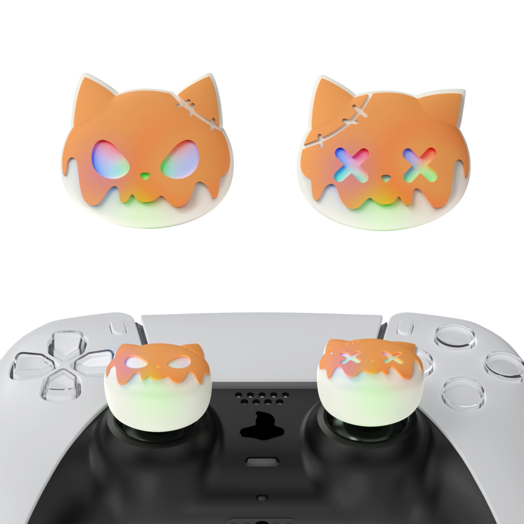 PlayVital Cute Universal Illuminated LED Thumbstick Grips for ps5 & ps4 & Xbox Series X/S & Xbox One & Switch Pro Controller - Tricky Kitty & Dorky Kitty PlayVital