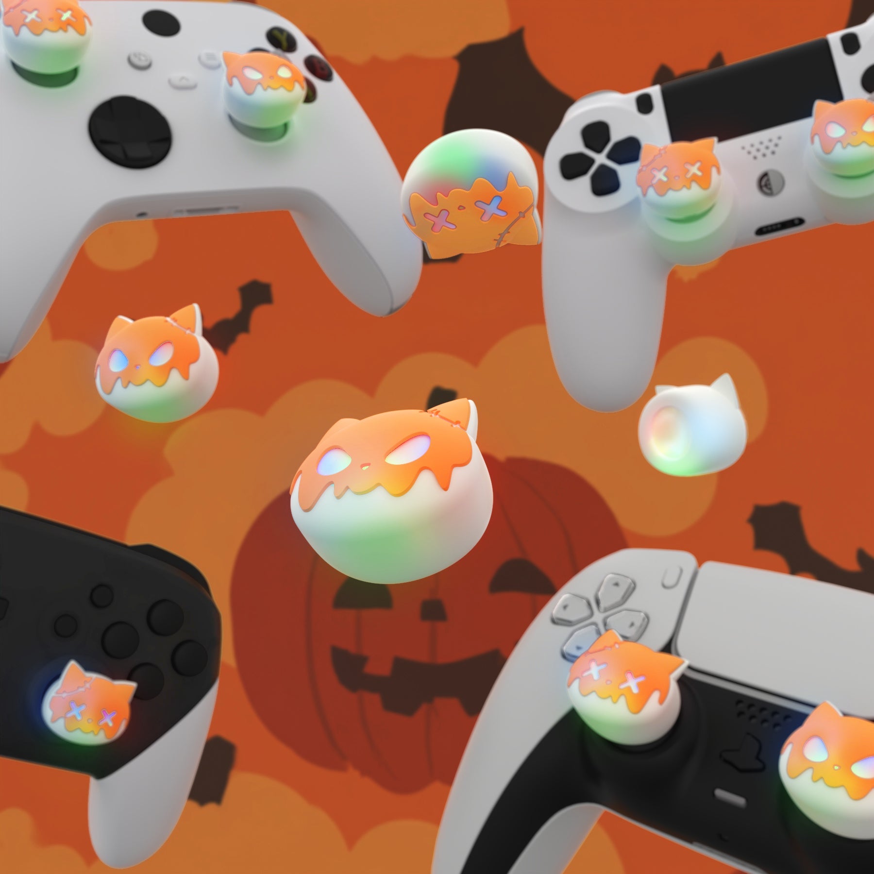 PlayVital Cute Universal Illuminated LED Thumbstick Grips for ps5 & ps4 & Xbox Series X/S & Xbox One & Switch Pro Controller - Tricky Kitty & Dorky Kitty PlayVital