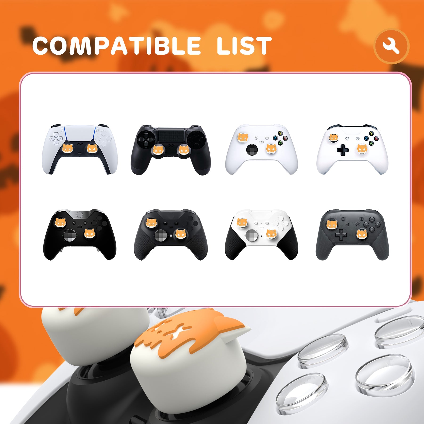 PlayVital Cute Universal Illuminated LED Thumbstick Grips for ps5 & ps4 & Xbox Series X/S & Xbox One & Switch Pro Controller - Tricky Kitty & Dorky Kitty PlayVital