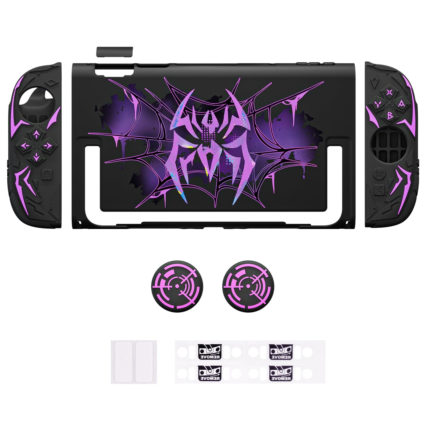 PlayVital Cyber Spider Protective Case for Nintendo Switch 2, Ergonomic Anti-slip Silicone Grip Covers, Dockable Hard Case Shell for Switch 2 with Joystick Cap - Black PlayVital