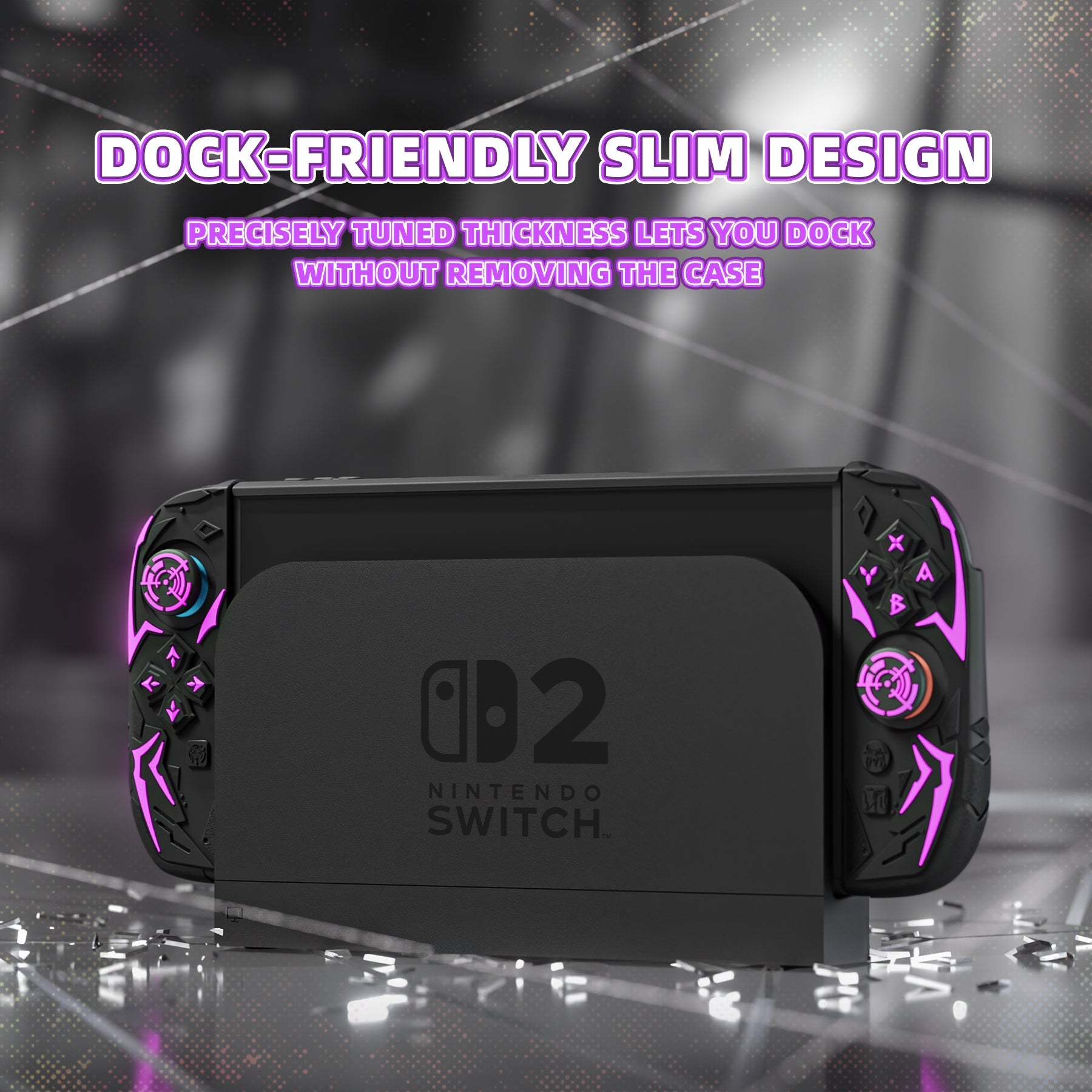 PlayVital Cyber Spider Protective Case for Nintendo Switch 2, Ergonomic Anti-slip Silicone Grip Covers, Dockable Hard Case Shell for Switch 2 with Joystick Cap - Black PlayVital