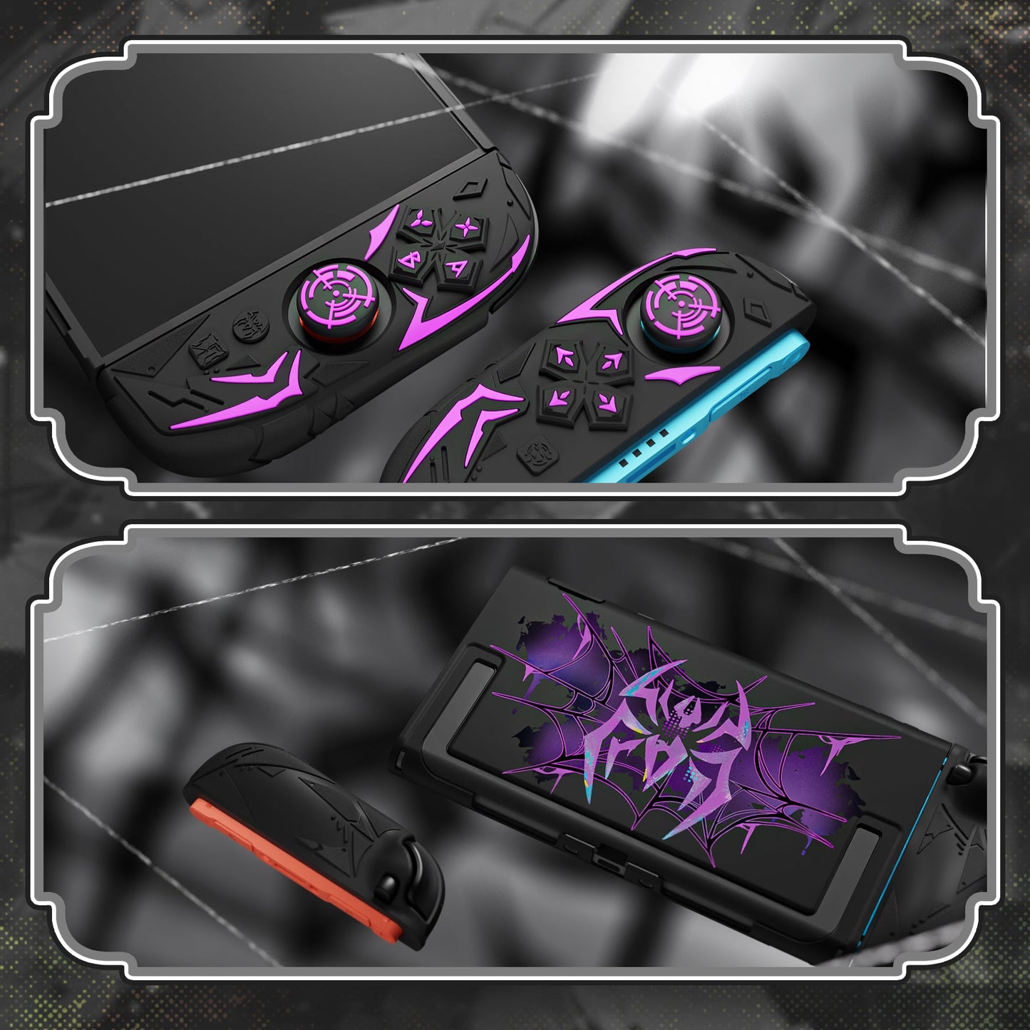 PlayVital Cyber Spider Protective Case for Nintendo Switch 2, Ergonomic Anti-slip Silicone Grip Covers, Dockable Hard Case Shell for Switch 2 with Joystick Cap - Black PlayVital