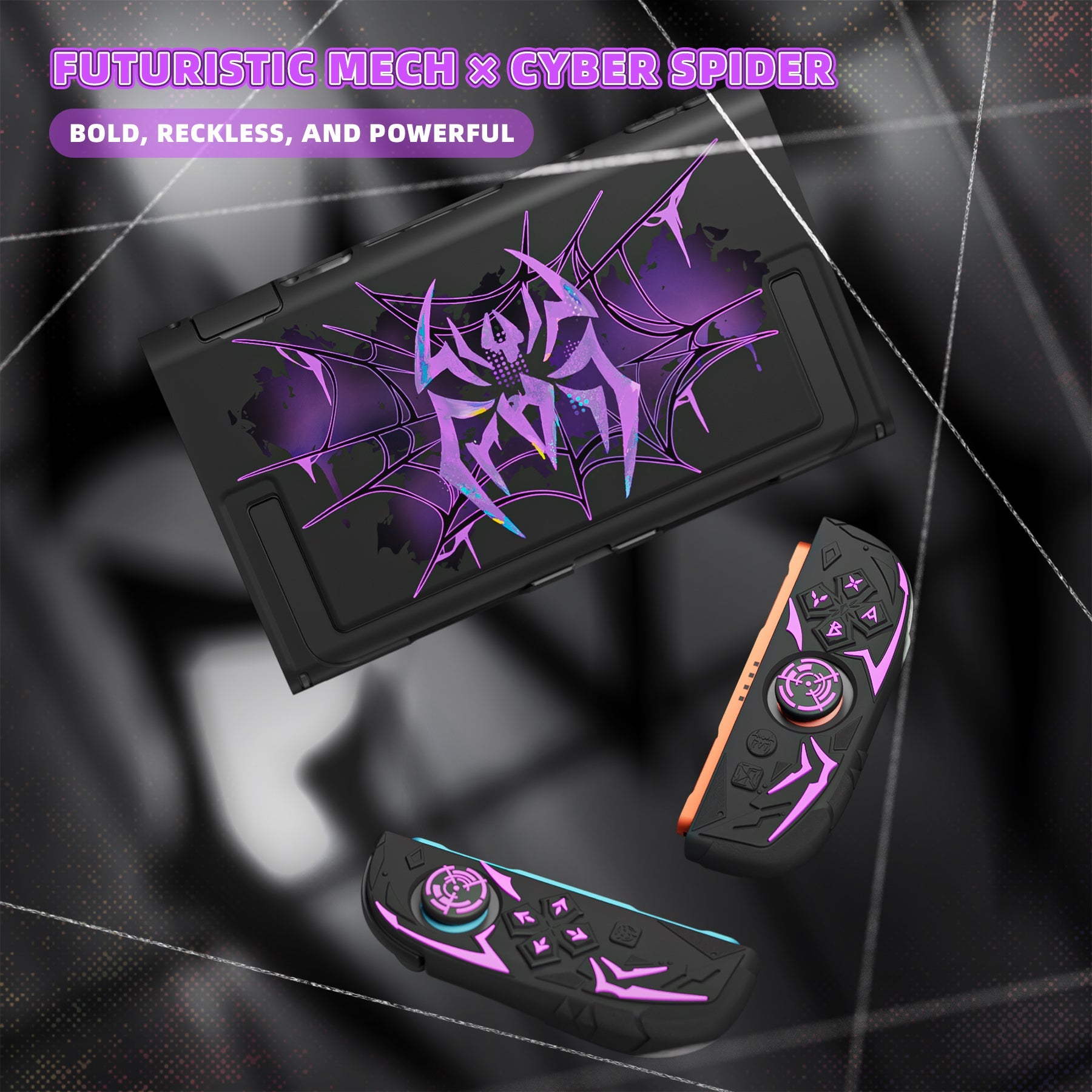 PlayVital Cyber Spider Protective Case for Nintendo Switch 2, Ergonomic Anti-slip Silicone Grip Covers, Dockable Hard Case Shell for Switch 2 with Joystick Cap - Black PlayVital