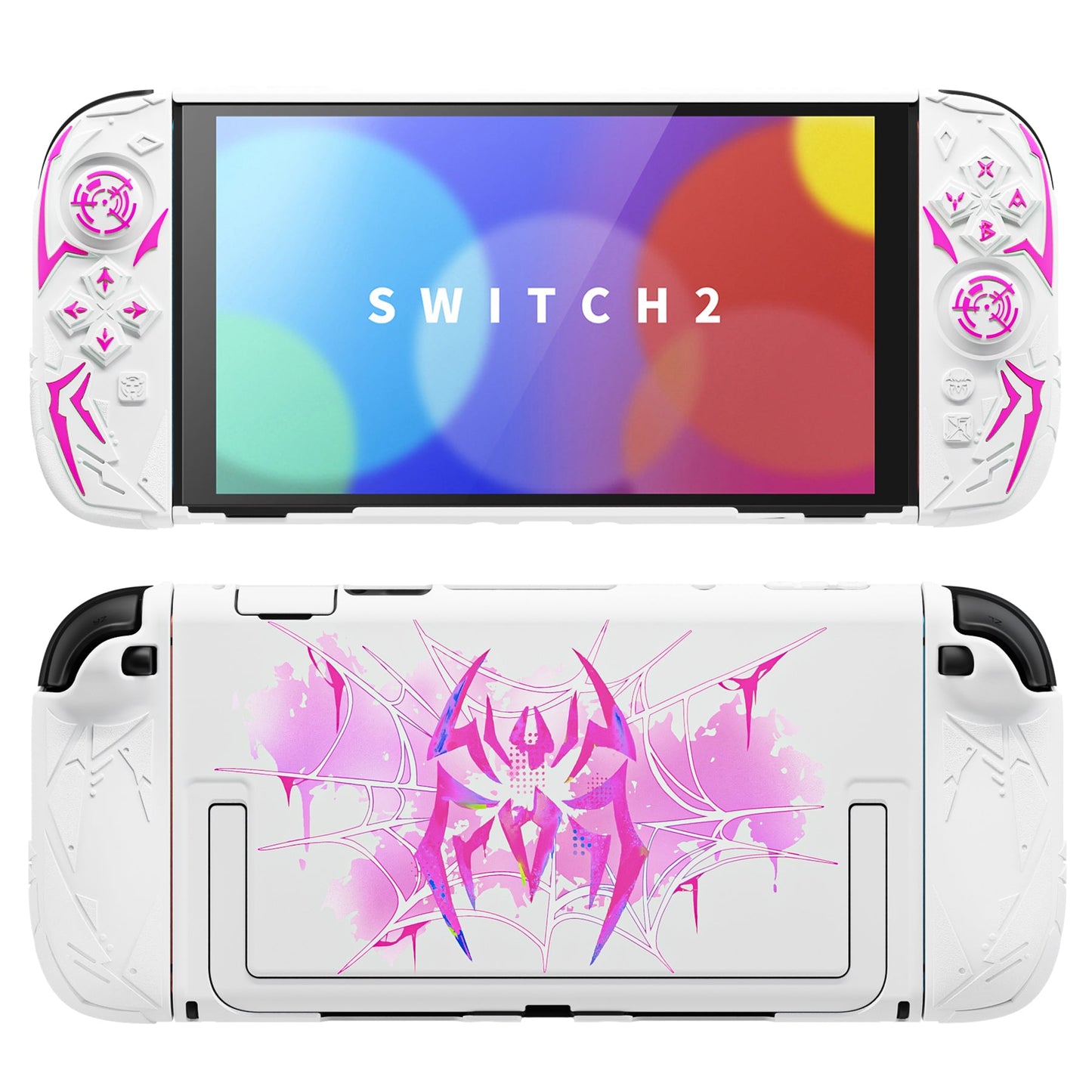 PlayVital Cyber Spider Protective Case for Nintendo Switch 2, Ergonomic Anti-slip Silicone Grip Covers, Dockable Hard Case Shell for Switch 2 with Joystick Cap & Sticker - White PlayVital