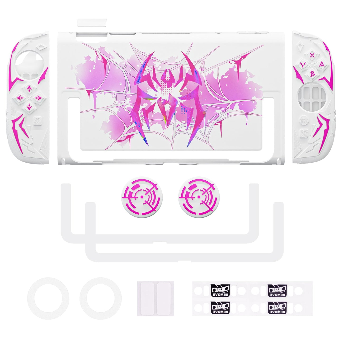 PlayVital Cyber Spider Protective Case for Nintendo Switch 2, Ergonomic Anti-slip Silicone Grip Covers, Dockable Hard Case Shell for Switch 2 with Joystick Cap & Sticker - White PlayVital