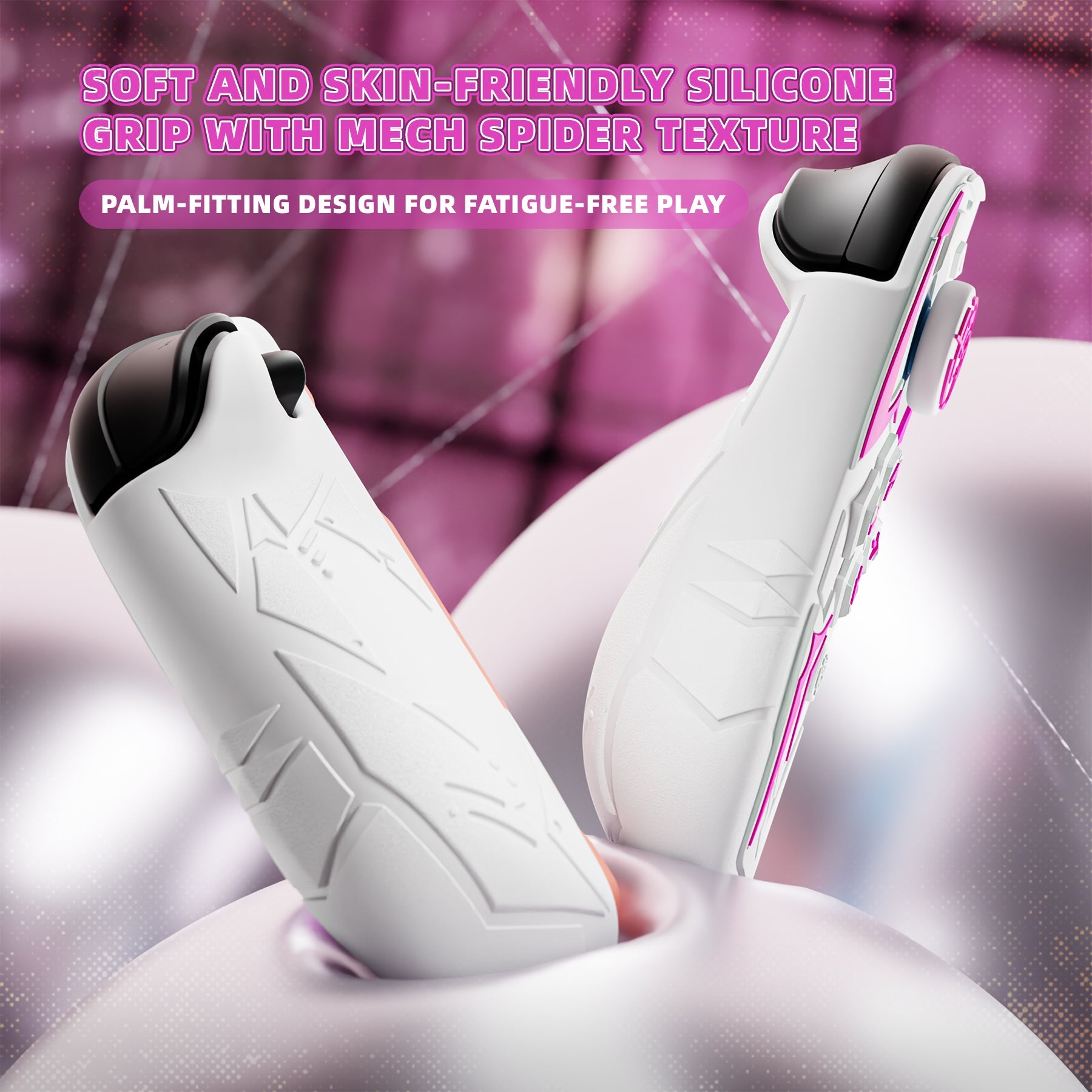 PlayVital Cyber Spider Protective Case for Nintendo Switch 2, Ergonomic Anti-slip Silicone Grip Covers, Dockable Hard Case Shell for Switch 2 with Joystick Cap & Sticker - White PlayVital