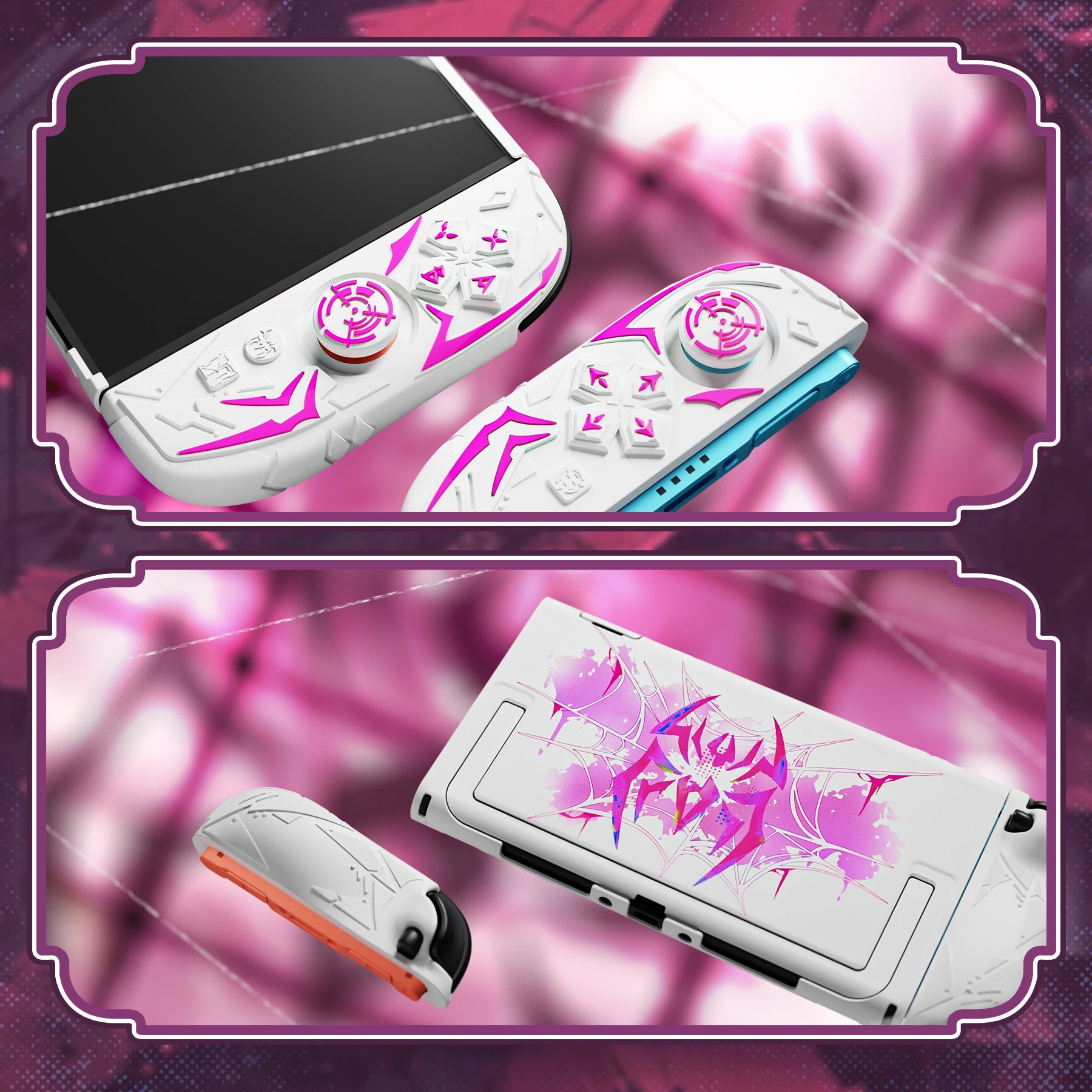 PlayVital Cyber Spider Protective Case for Nintendo Switch 2, Ergonomic Anti-slip Silicone Grip Covers, Dockable Hard Case Shell for Switch 2 with Joystick Cap & Sticker - White PlayVital