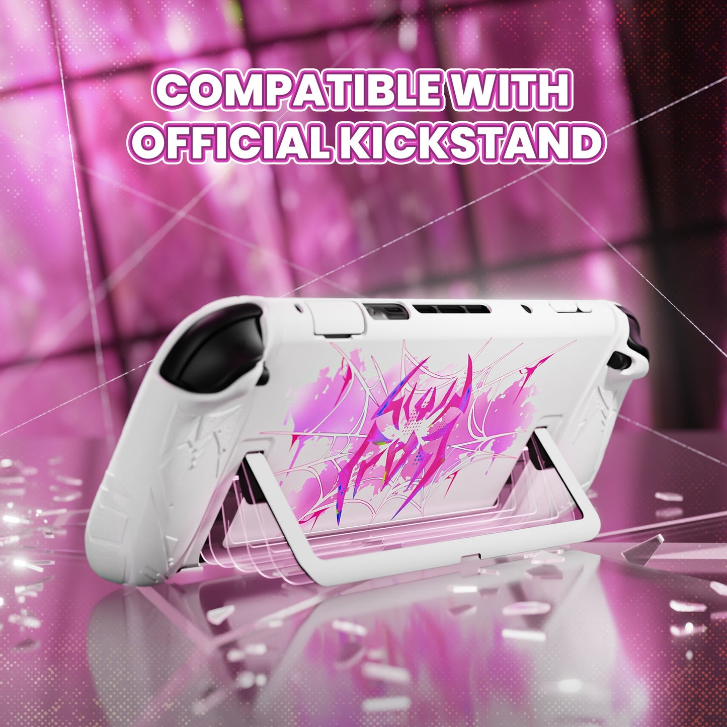 PlayVital Cyber Spider Protective Case for Nintendo Switch 2, Ergonomic Anti-slip Silicone Grip Covers, Dockable Hard Case Shell for Switch 2 with Joystick Cap & Sticker - White PlayVital