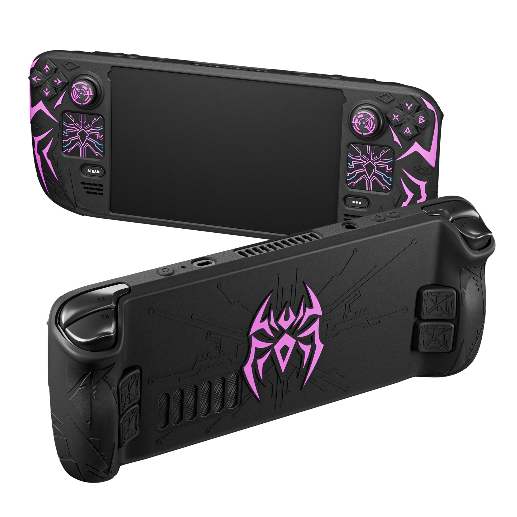 PlayVital Cyber Spider Protective Case with Back Button Enhancements & Thumb Grips & Trackpad Skins for Steam Deck OLED & LCD - Black PlayVital