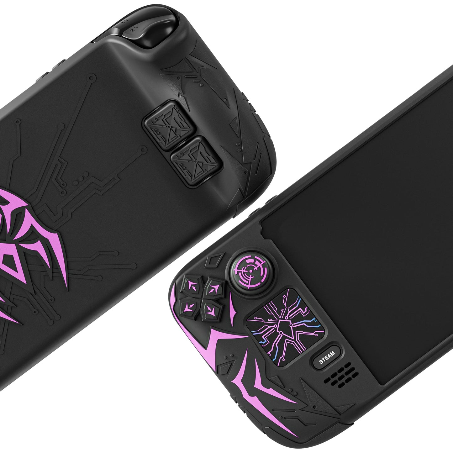 PlayVital Cyber Spider Protective Case with Back Button Enhancements & Thumb Grips & Trackpad Skins for Steam Deck OLED & LCD - Black PlayVital