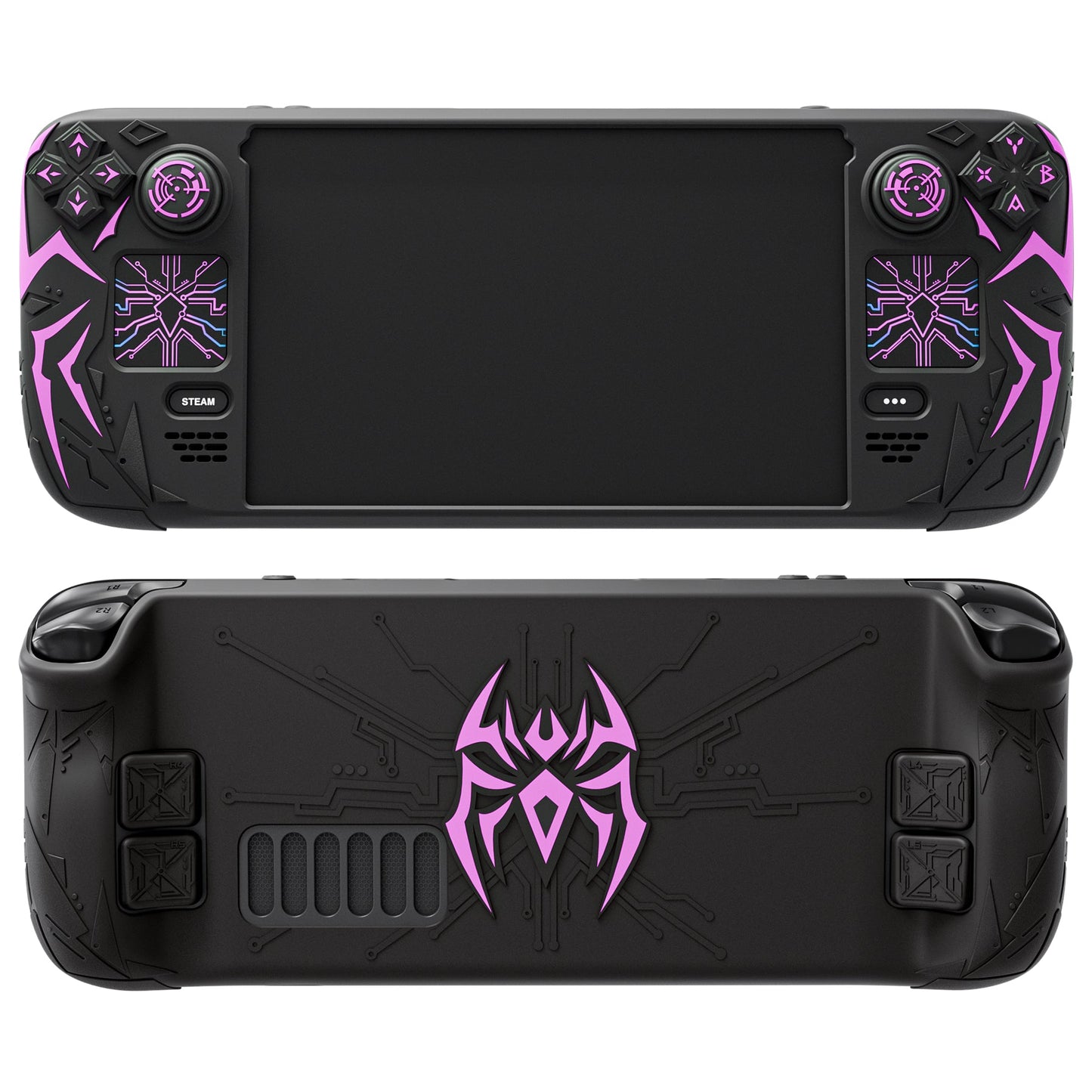 PlayVital Cyber Spider Protective Case with Back Button Enhancements & Thumb Grips & Trackpad Skins for Steam Deck OLED & LCD - Black PlayVital