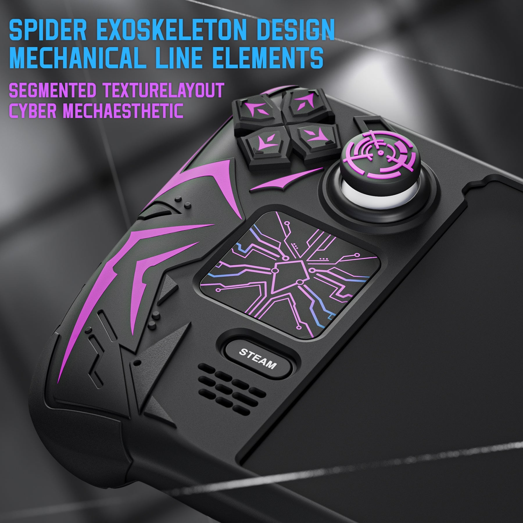PlayVital Cyber Spider Protective Case with Back Button Enhancements & Thumb Grips & Trackpad Skins for Steam Deck OLED & LCD - Black PlayVital