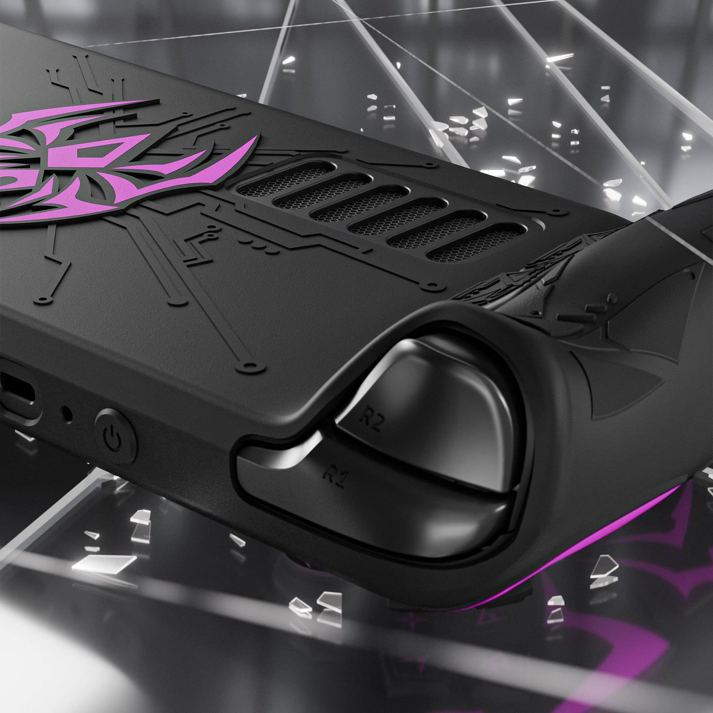 PlayVital Cyber Spider Protective Case with Back Button Enhancements & Thumb Grips & Trackpad Skins for Steam Deck OLED & LCD - Black PlayVital