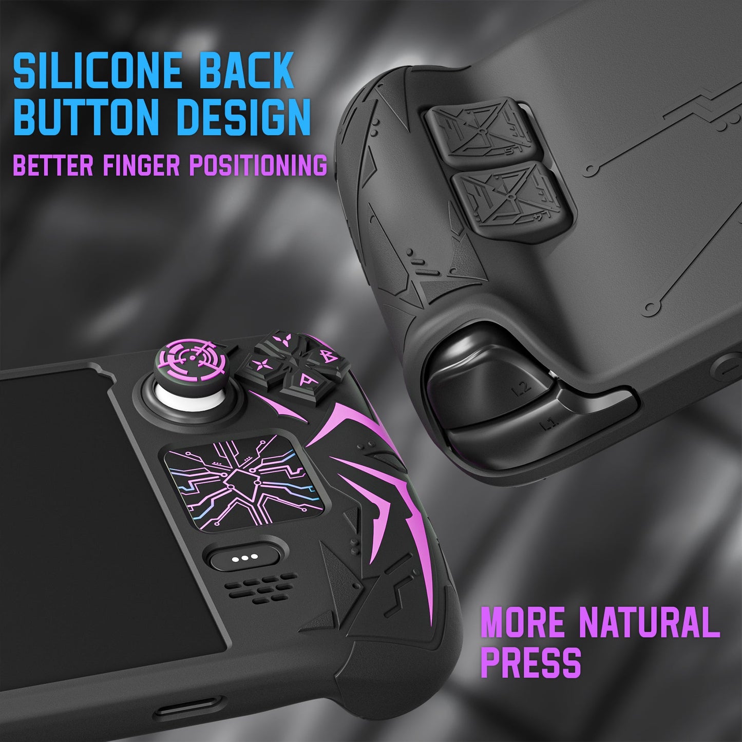 PlayVital Cyber Spider Protective Case with Back Button Enhancements & Thumb Grips & Trackpad Skins for Steam Deck OLED & LCD - Black PlayVital