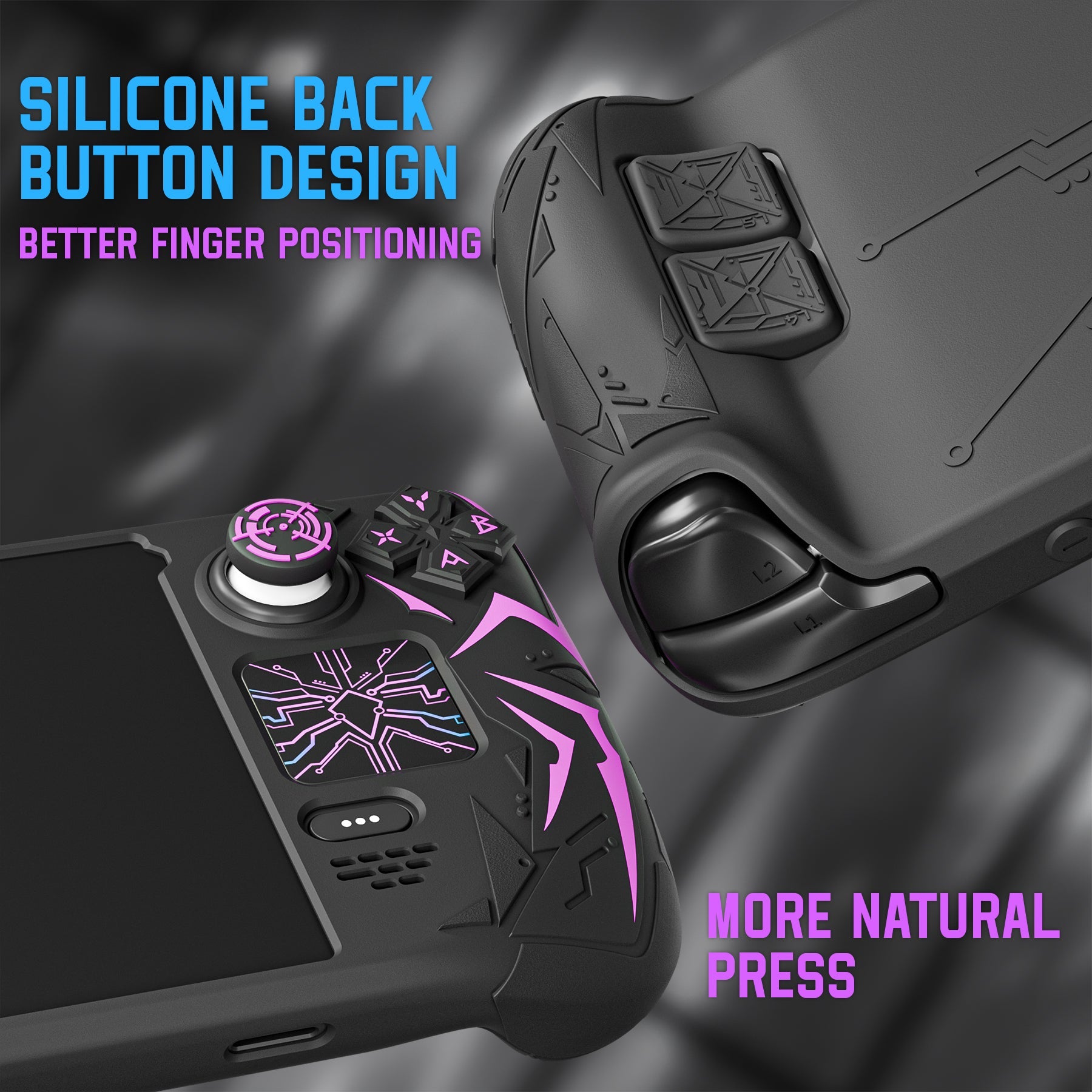 PlayVital Cyber Spider Protective Case with Back Button Enhancements & Thumb Grips & Trackpad Skins for Steam Deck OLED & LCD - Black PlayVital