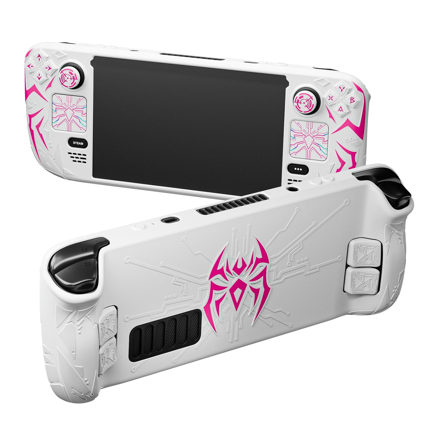 PlayVital Cyber Spider Protective Case with Back Button Enhancements & Thumb Grips & Trackpad Skins for Steam Deck OLED & LCD - White PlayVital