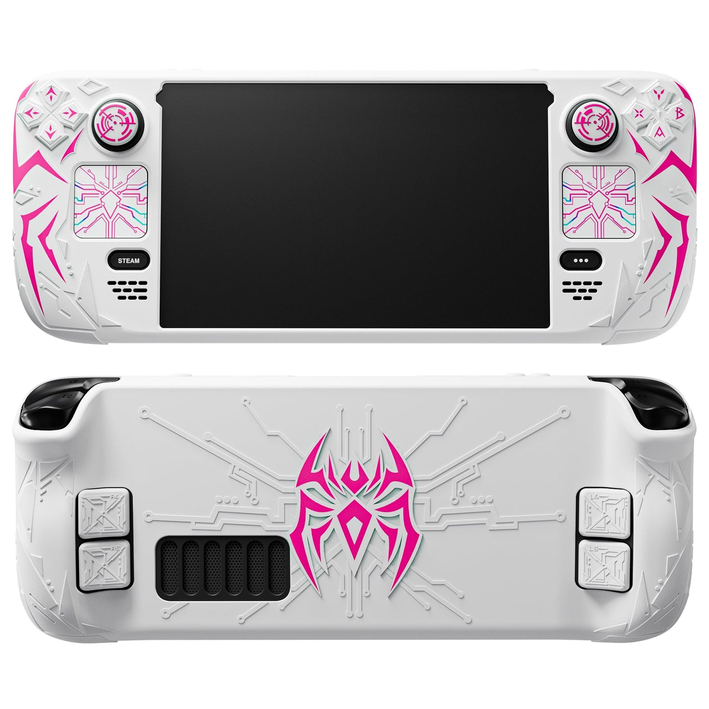 PlayVital Cyber Spider Protective Case with Back Button Enhancements & Thumb Grips & Trackpad Skins for Steam Deck OLED & LCD - White PlayVital