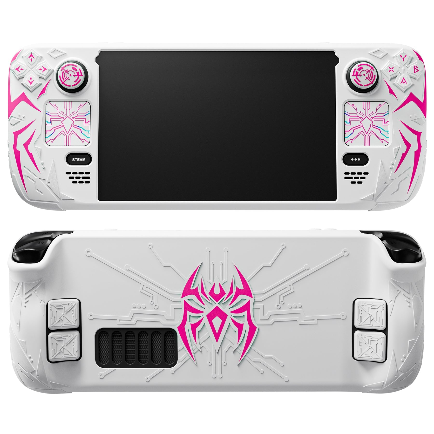 PlayVital Cyber Spider Protective Case with Back Button Enhancements & Thumb Grips & Trackpad Skins for Steam Deck OLED & LCD - White PlayVital