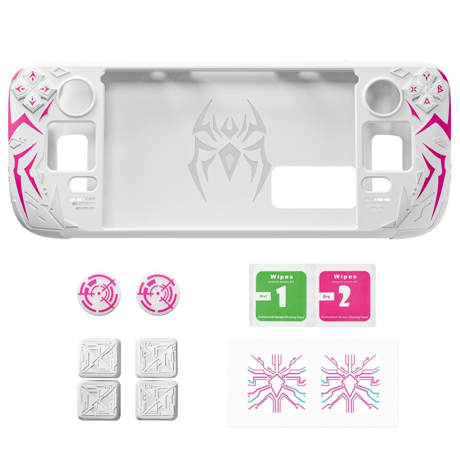 PlayVital Cyber Spider Protective Case with Back Button Enhancements & Thumb Grips & Trackpad Skins for Steam Deck OLED & LCD - White PlayVital