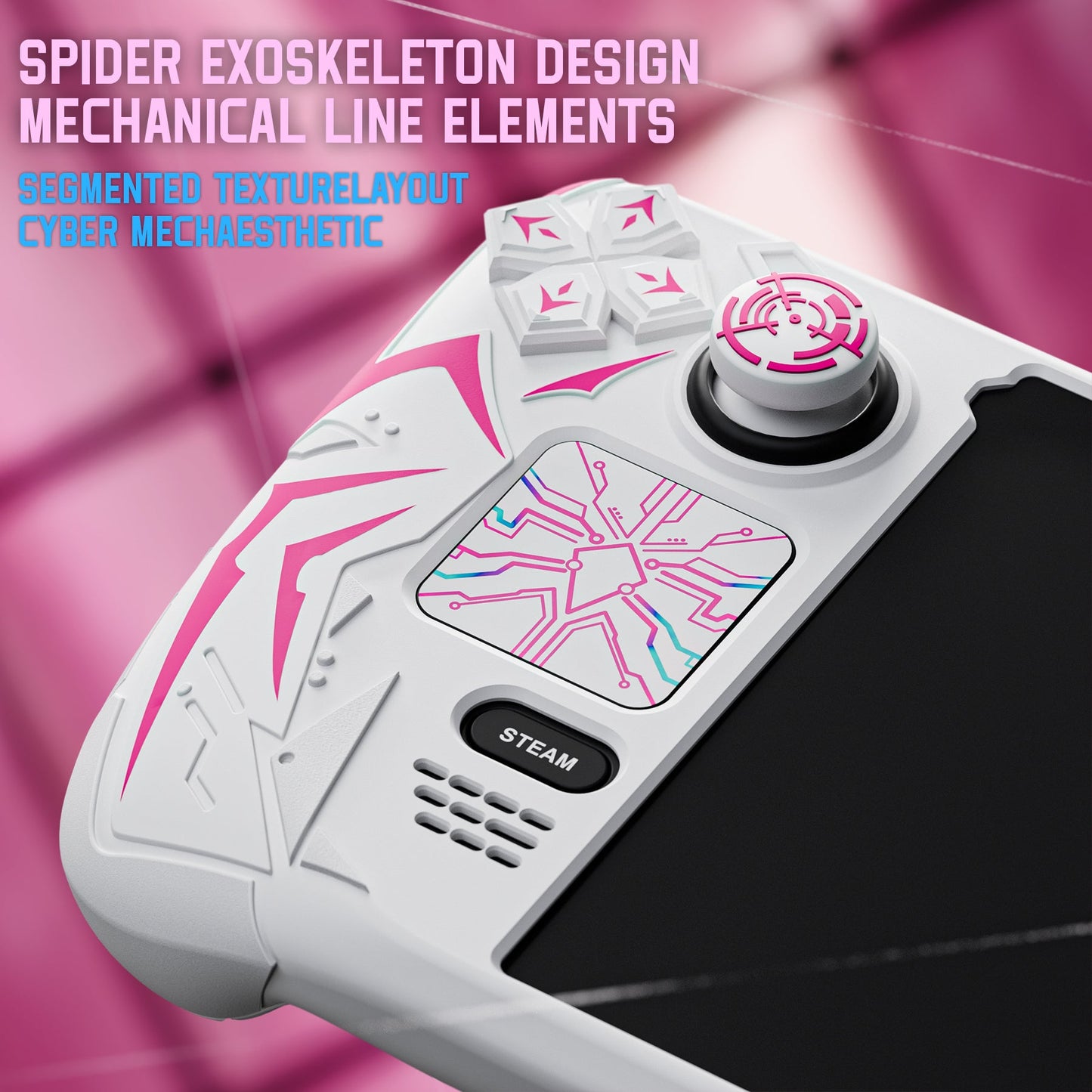PlayVital Cyber Spider Protective Case with Back Button Enhancements & Thumb Grips & Trackpad Skins for Steam Deck OLED & LCD - White PlayVital