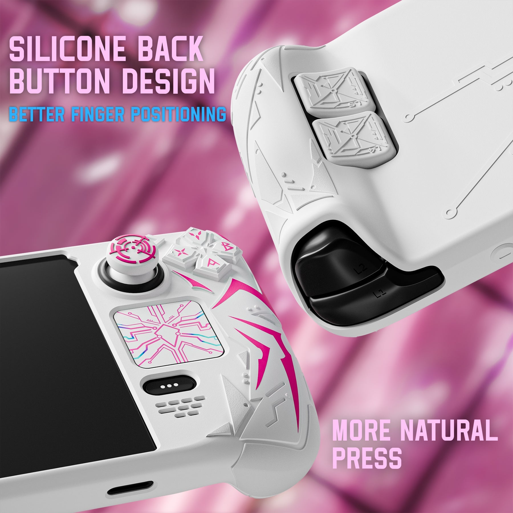 PlayVital Cyber Spider Protective Case with Back Button Enhancements & Thumb Grips & Trackpad Skins for Steam Deck OLED & LCD - White PlayVital