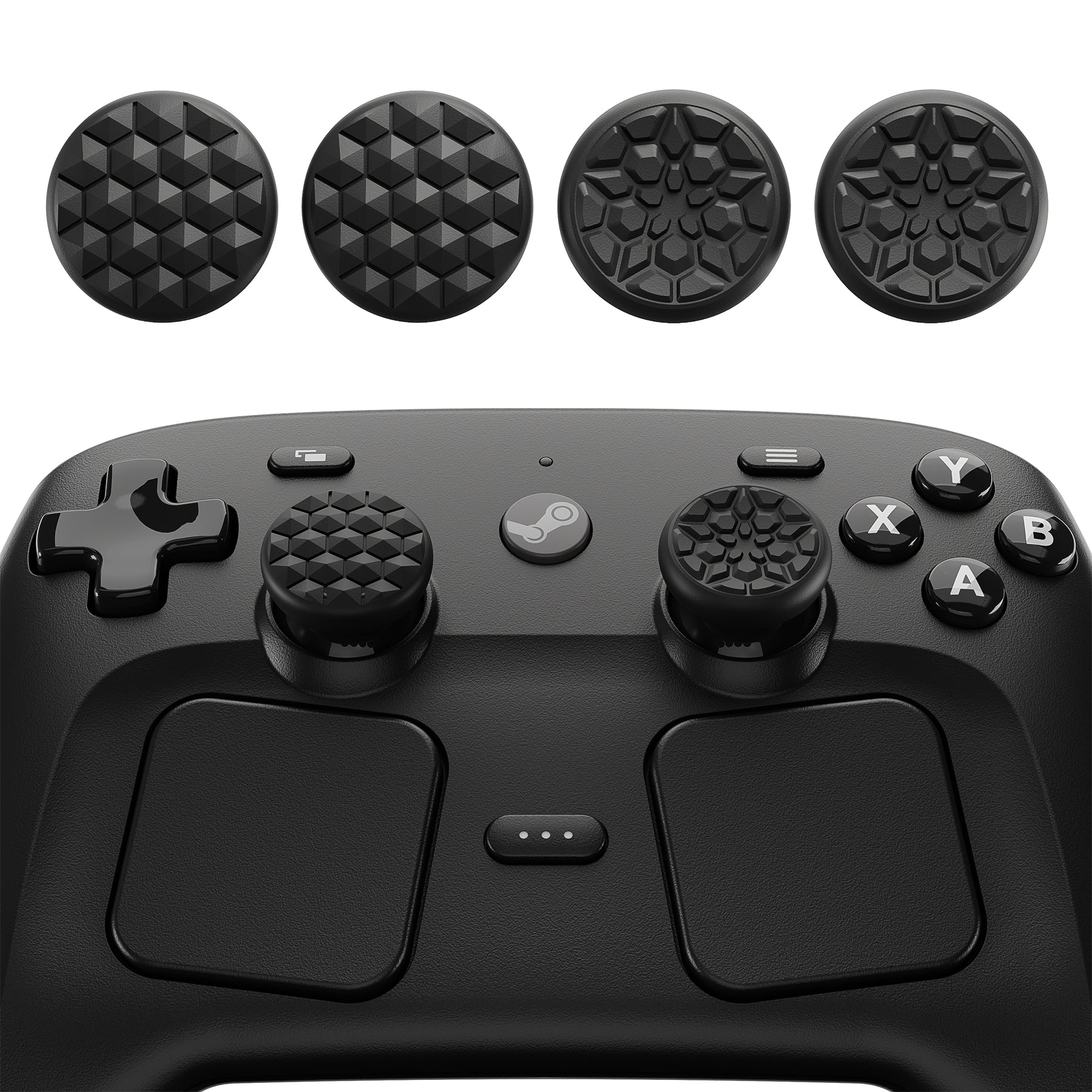 PlayVital Diamond Grain & Crack Bomb Design 4-Pack Thumb Grips for Steam Controller 2 (2026), Anti-Slip Textured Grip Caps - Black PlayVital