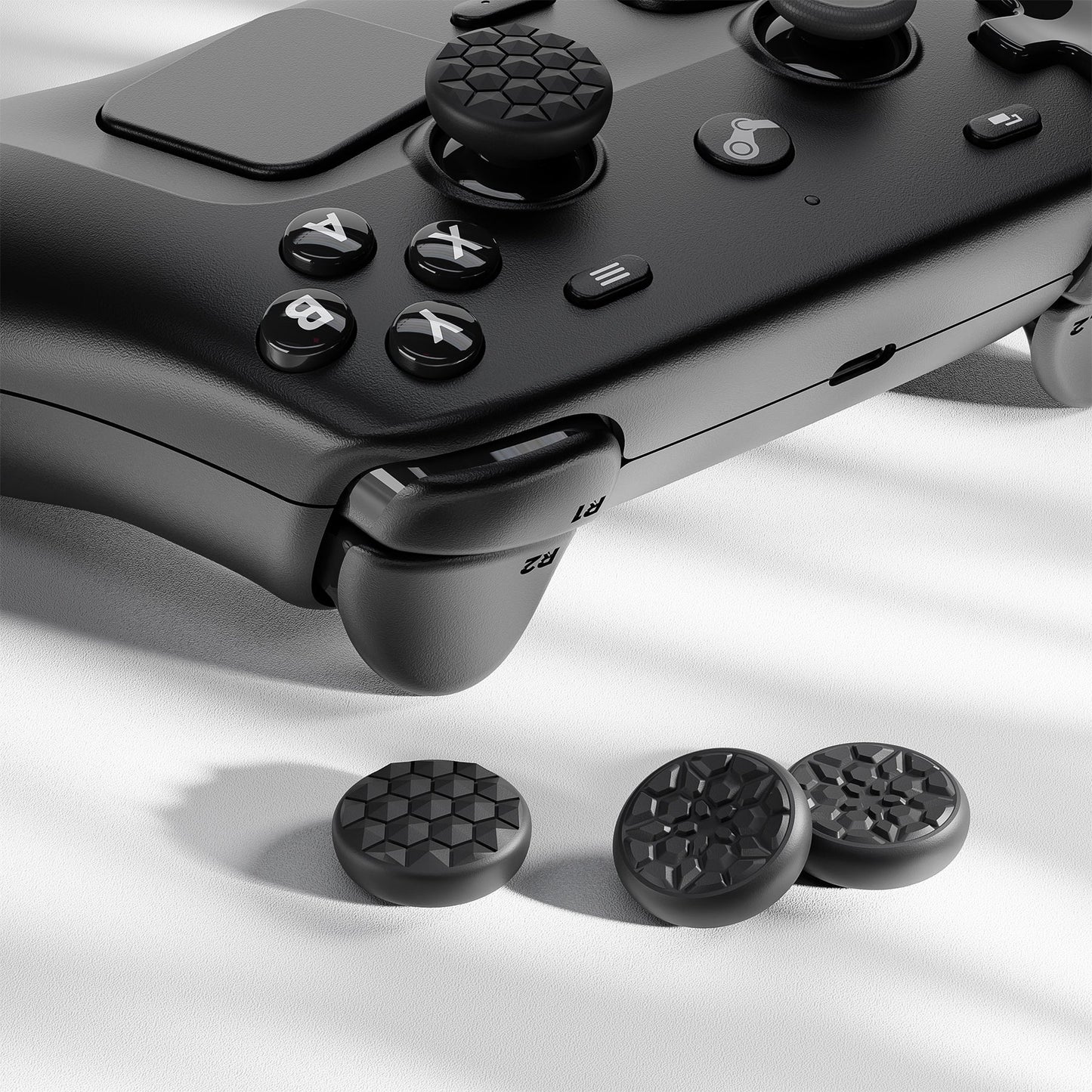 PlayVital Diamond Grain & Crack Bomb Design 4-Pack Thumb Grips for Steam Controller 2 (2026), Anti-Slip Textured Grip Caps - Black PlayVital