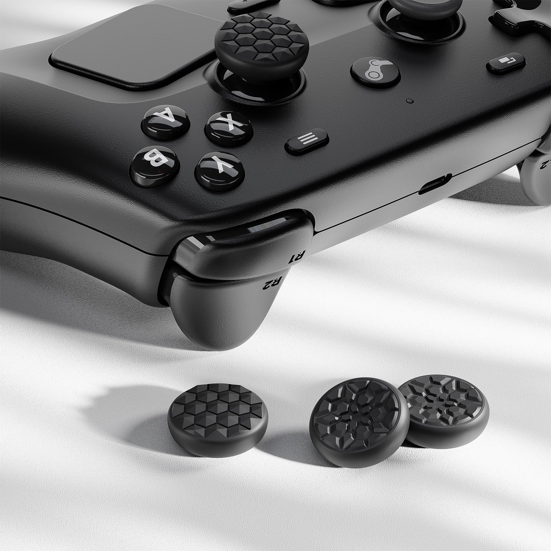 PlayVital Diamond Grain & Crack Bomb Design 4-Pack Thumb Grips for Steam Controller 2 (2026), Anti-Slip Textured Grip Caps - Black PlayVital