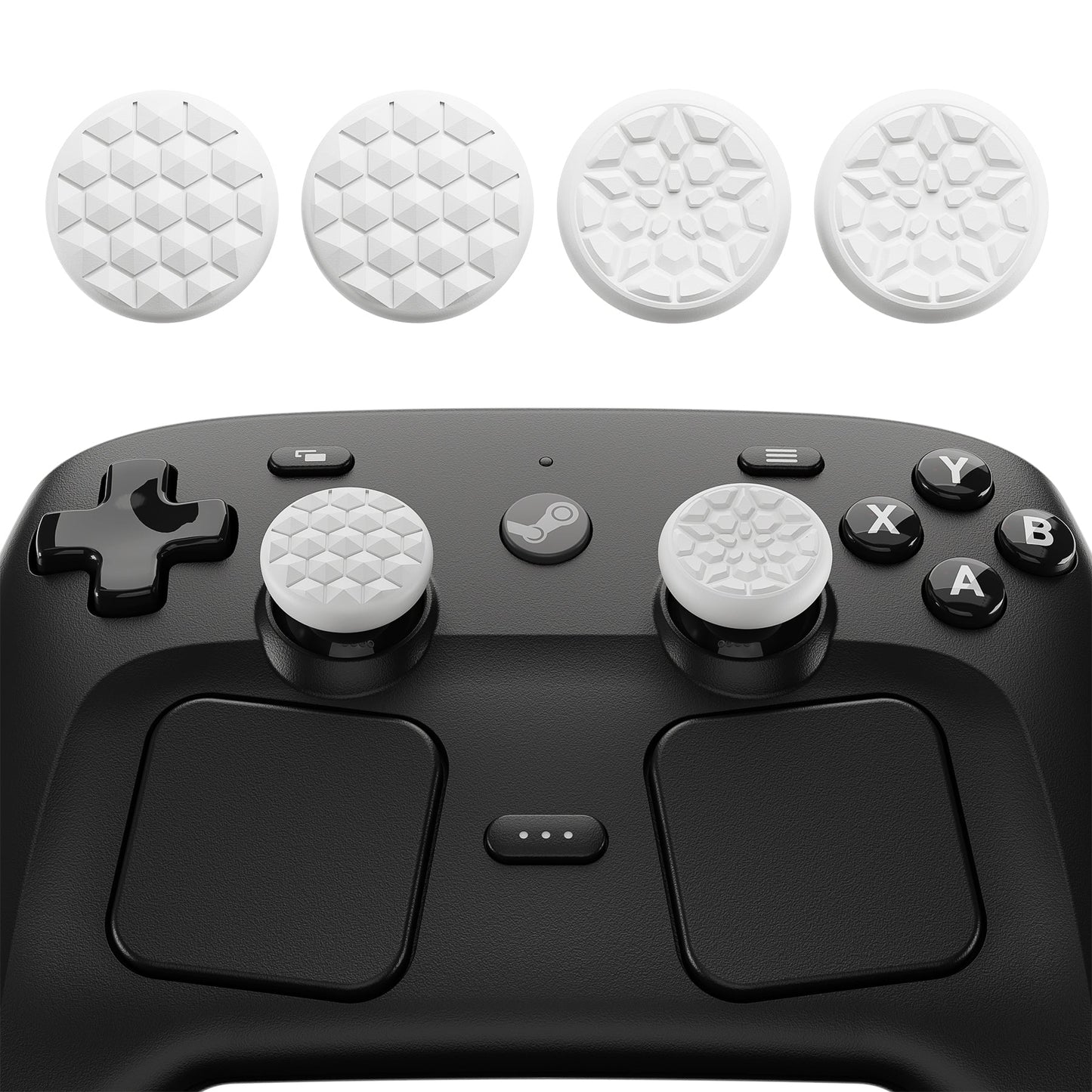 PlayVital Diamond Grain & Crack Bomb Design 4-Pack Thumb Grips for Steam Controller 2 (2026), Anti-Slip Textured Grip Caps - White PlayVital