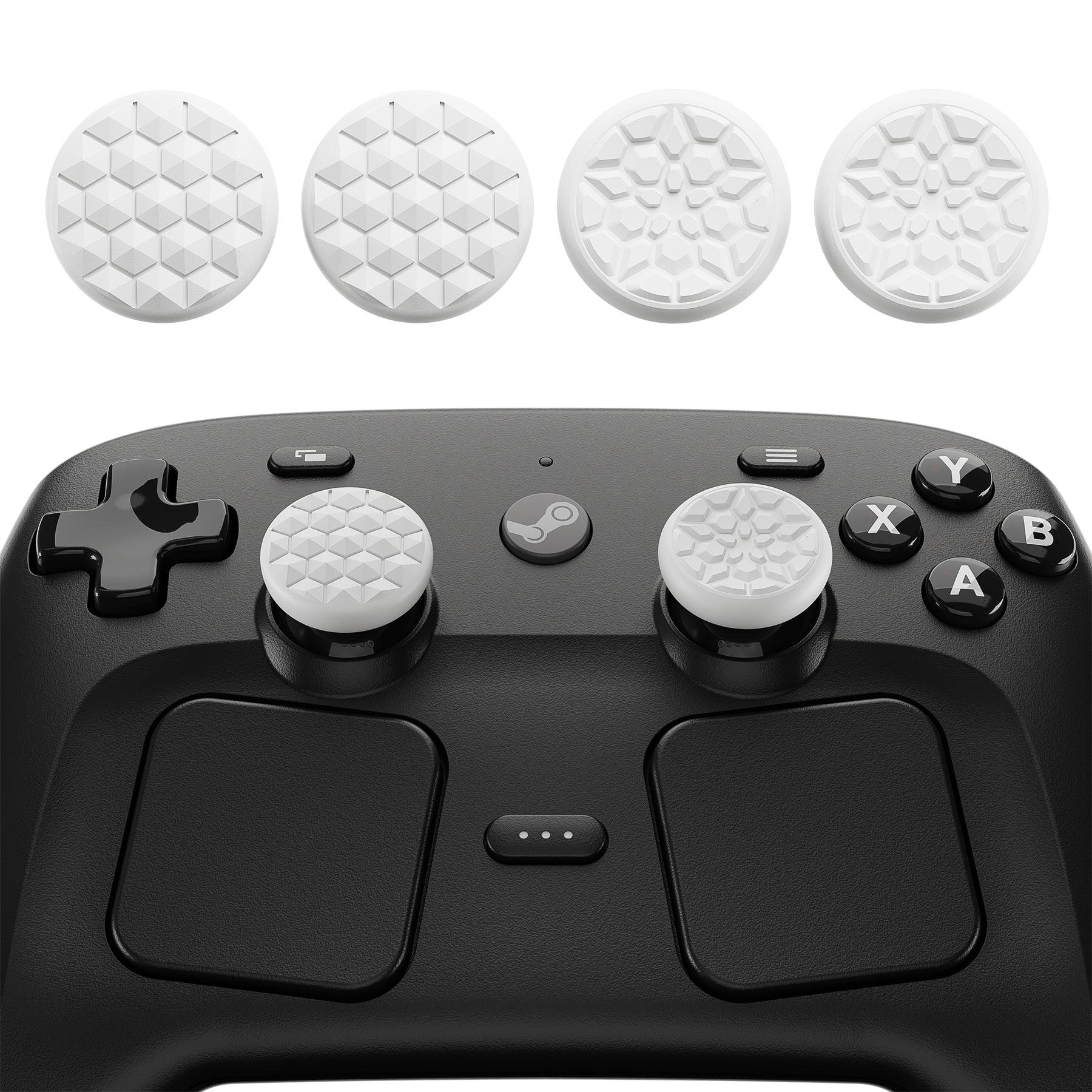 PlayVital Diamond Grain & Crack Bomb Design 4-Pack Thumb Grips for Steam Controller 2 (2026), Anti-Slip Textured Grip Caps - White PlayVital