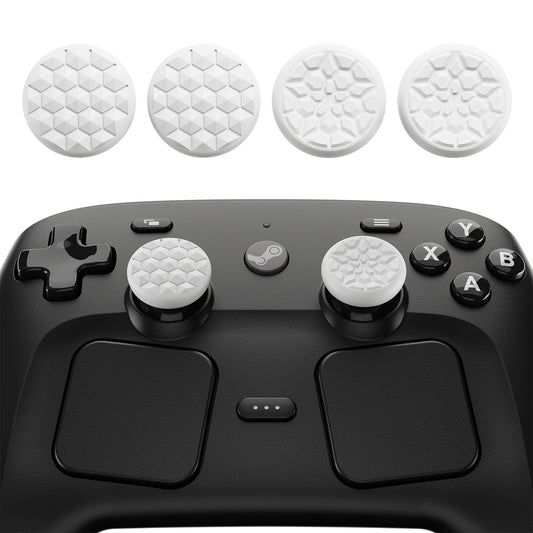 PlayVital Diamond Grain & Crack Bomb Design 4-Pack Thumb Grips for Steam Controller 2 (2026), Anti-Slip Textured Grip Caps - White PlayVital