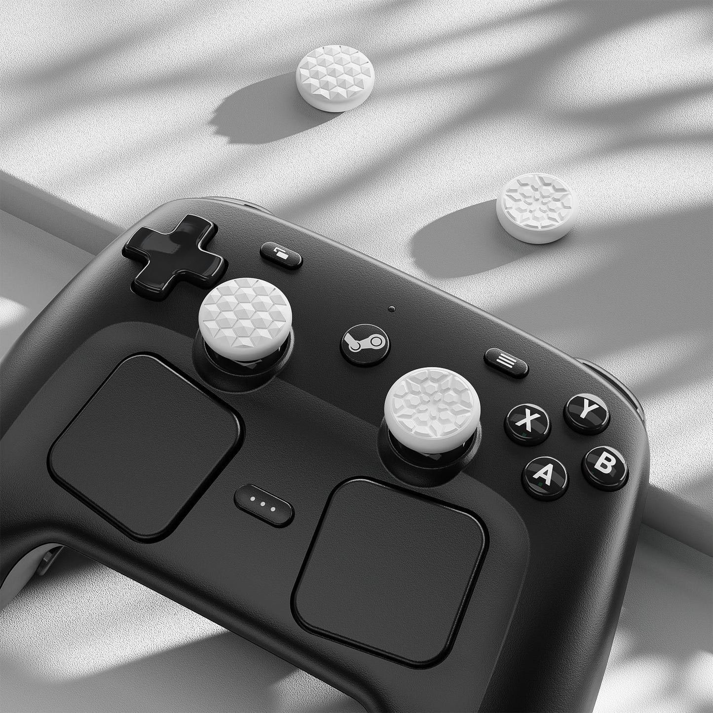 PlayVital Diamond Grain & Crack Bomb Design 4-Pack Thumb Grips for Steam Controller 2 (2026), Anti-Slip Textured Grip Caps - White PlayVital