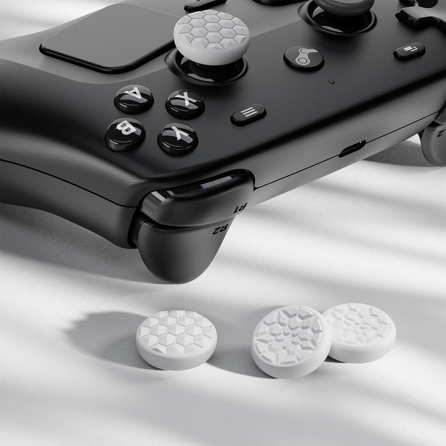 PlayVital Diamond Grain & Crack Bomb Design 4-Pack Thumb Grips for Steam Controller 2 (2026), Anti-Slip Textured Grip Caps - White PlayVital