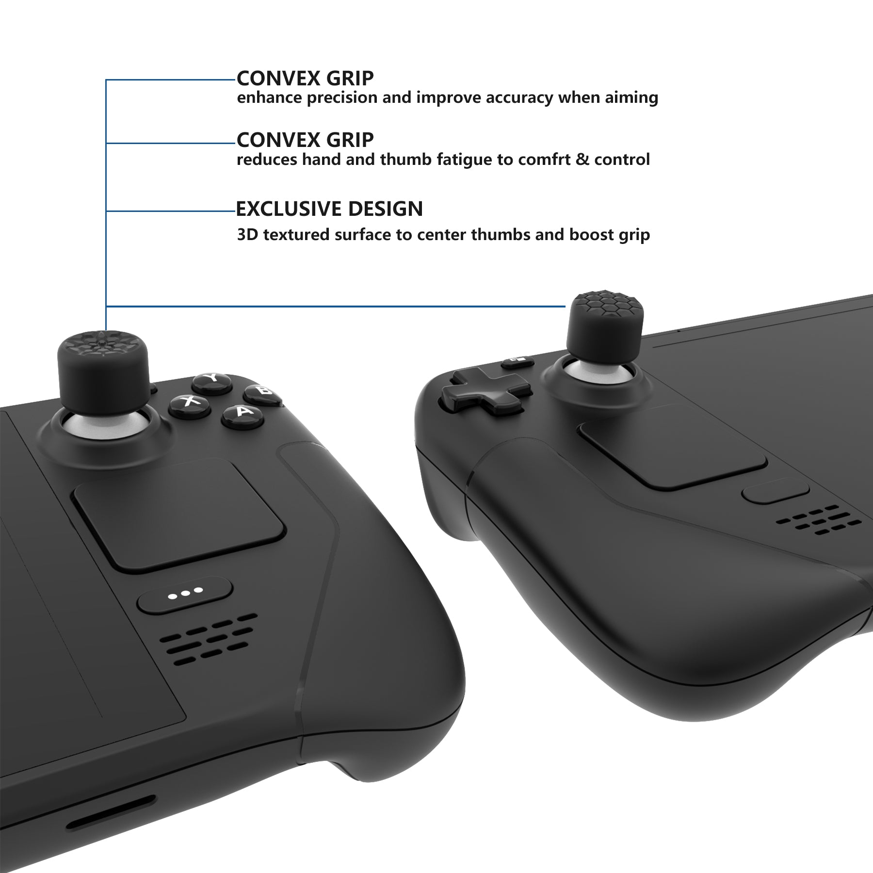 PlayVital Diamond Grain & Crack Bomb Design Ergonomic Stick Caps Thumb Grips for Steam Deck LCD & OLED, for PS Portal Remote Player -  Black PlayVital