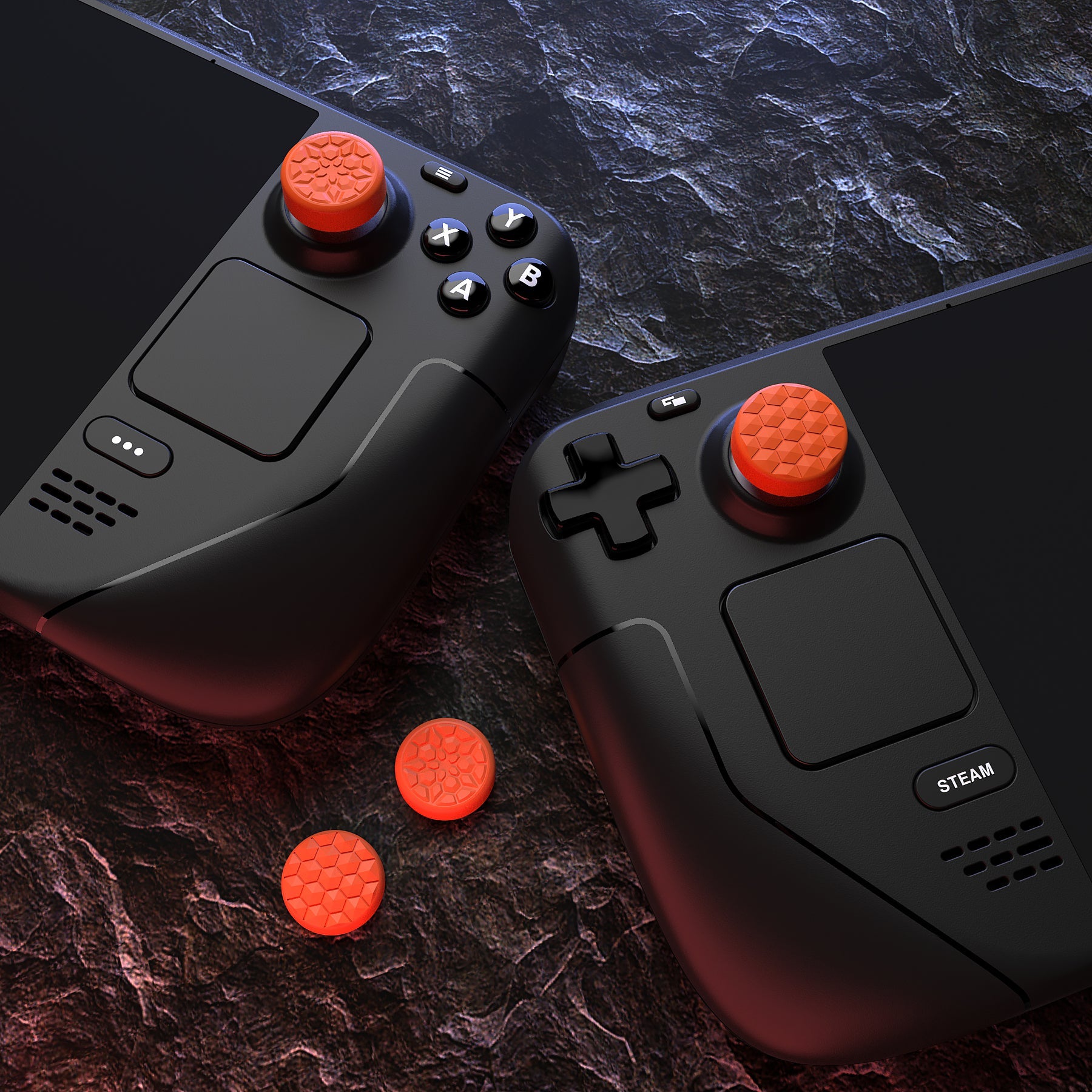 PlayVital Diamond Grain & Crack Bomb Design Thumb Grip Caps for Steam Deck LCD & OLED, for PS Portal Remote Player - Orange PlayVital