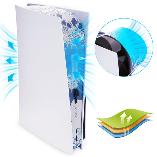 PlayVital Dust Filter and Port Plug Set for PS5 Disc & Digital Console, Breathable Anti-Dust Cover Net with 12 Silicone Plugs, Easy-Install Dust Proof Kit for PS5 Accessories - The Great Wave Off Kanagawa PlayVital