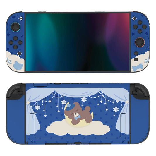 PlayVital Good Night Bear Custom Full Set Protective Skin Decal for Nintendo Switch 2 (2025) Console & Joycon - Midnight Blue PlayVital
