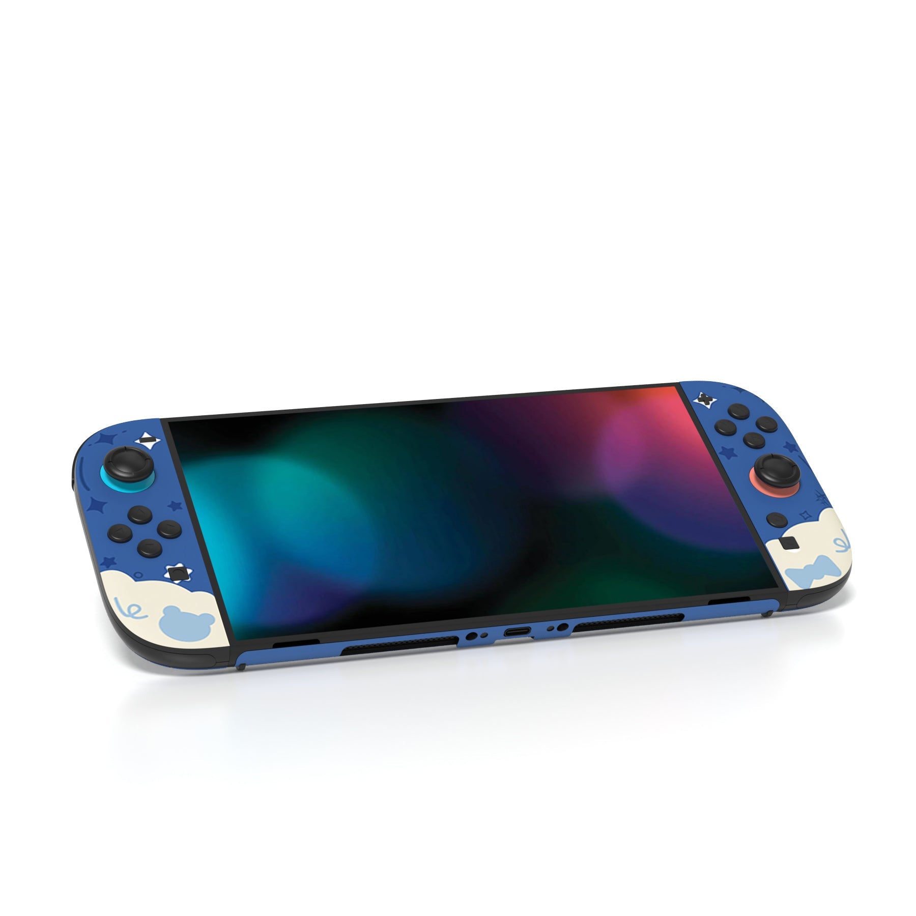 PlayVital Good Night Bear Custom Full Set Protective Skin Decal for Nintendo Switch 2 (2025) Console & Joycon - Midnight Blue PlayVital