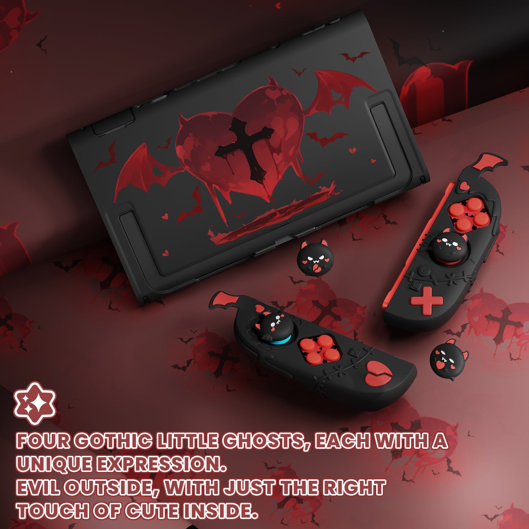 PlayVital Gothic Imp Series Protective Case for Nintendo Switch 2, Kawaii Dockable Hard Case Shell for Switch 2 with Thumb Grips & Sticker - Black PlayVital