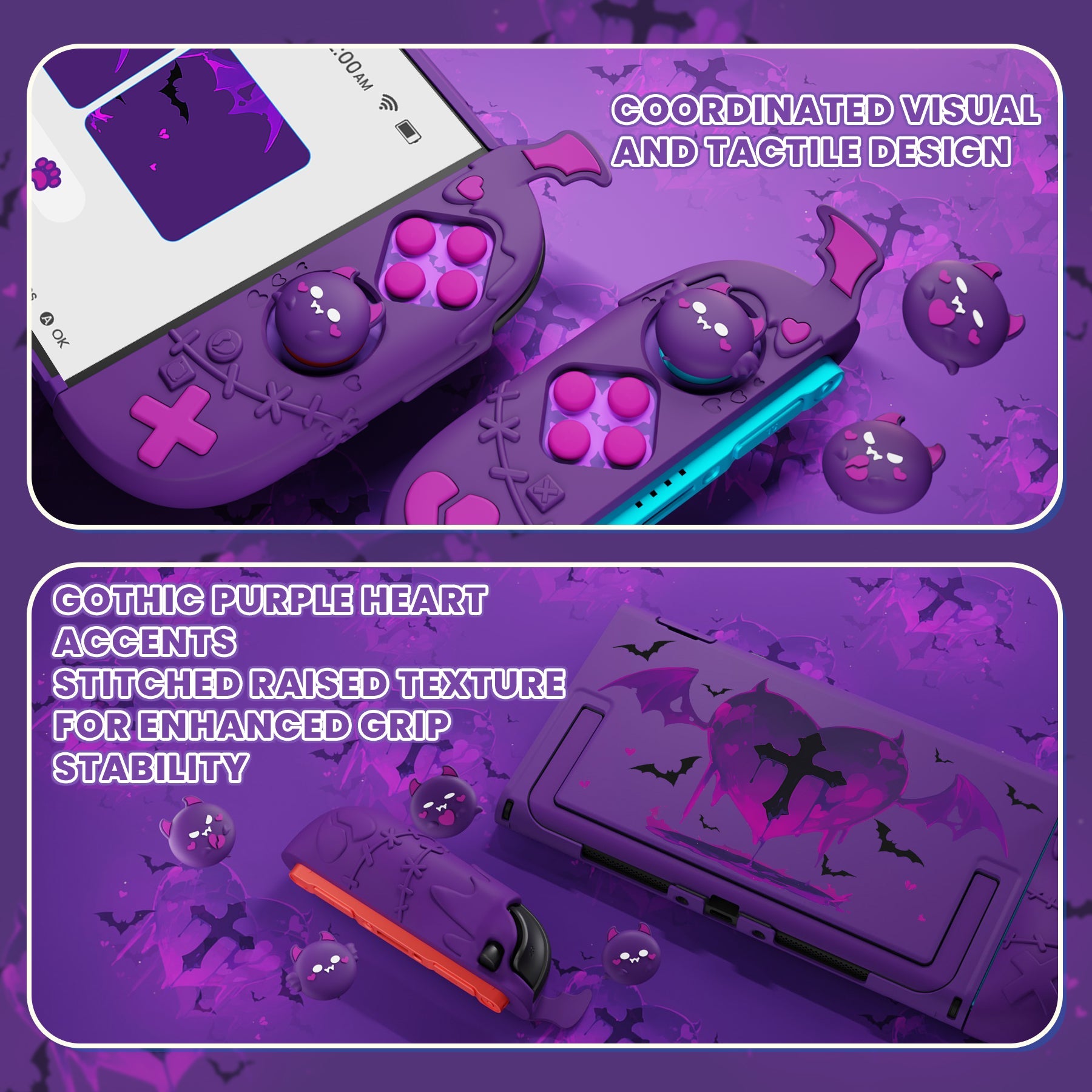 PlayVital Gothic Imp Series Protective Case for Nintendo Switch 2, Kawaii Dockable Hard Case Shell for Switch 2 with Thumb Grips & Sticker - Purple PlayVital