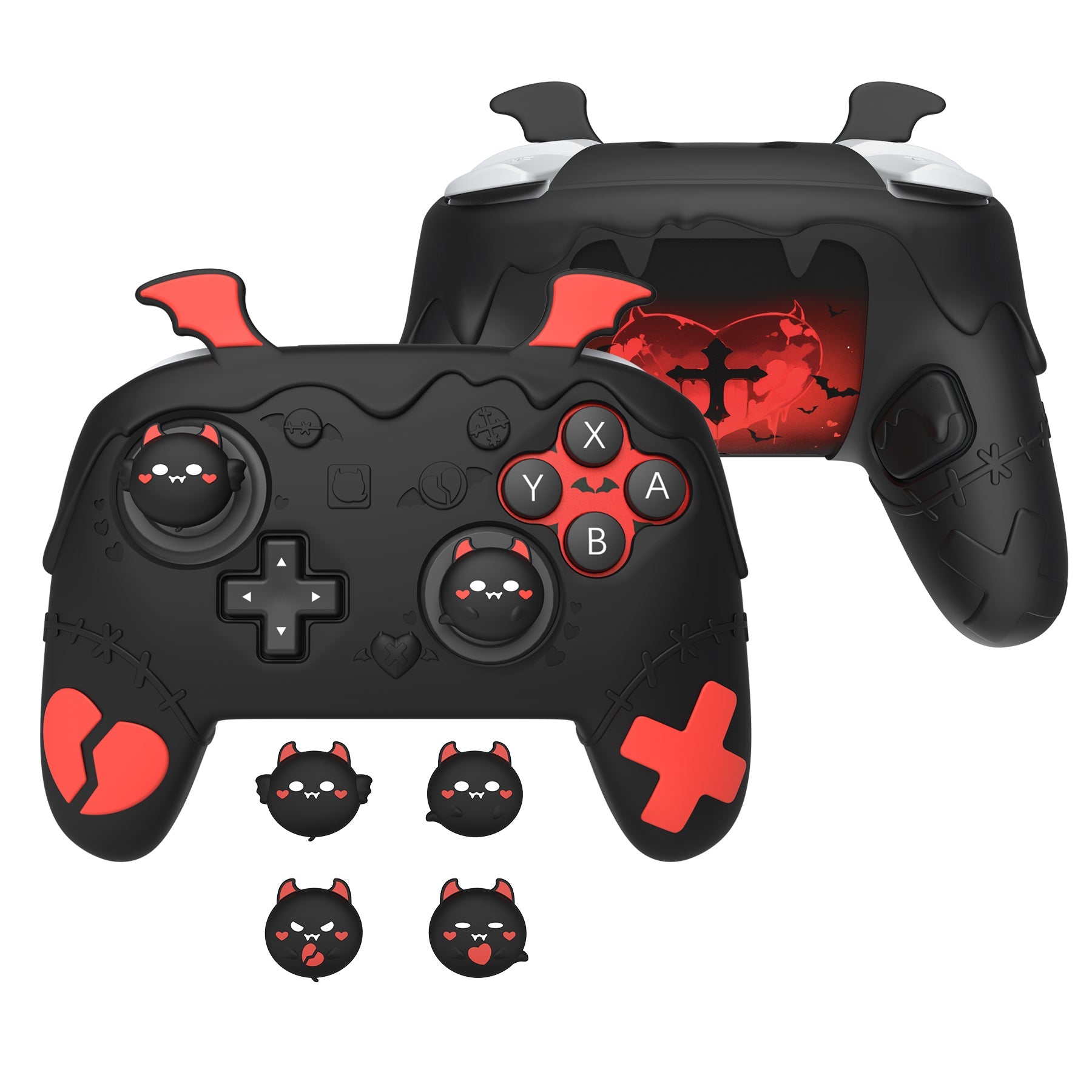 PlayVital Gothic Imp Series Silicone Cover for Nintendo Switch 2 Pro Controller, Cute Protective Skin Case for Switch 2 Pro Controller with Back Button Caps & Thumb Grip & Sticker - Black PlayVital