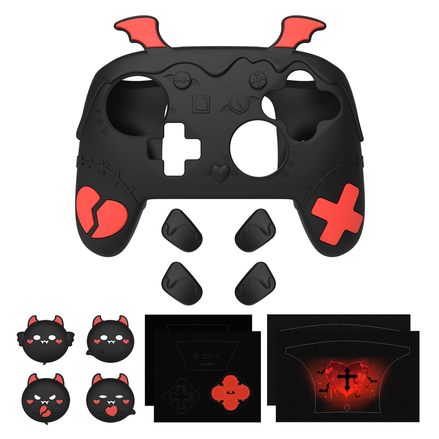 PlayVital Gothic Imp Series Silicone Cover for Nintendo Switch 2 Pro Controller, Cute Protective Skin Case for Switch 2 Pro Controller with Back Button Caps & Thumb Grip & Sticker - Black PlayVital