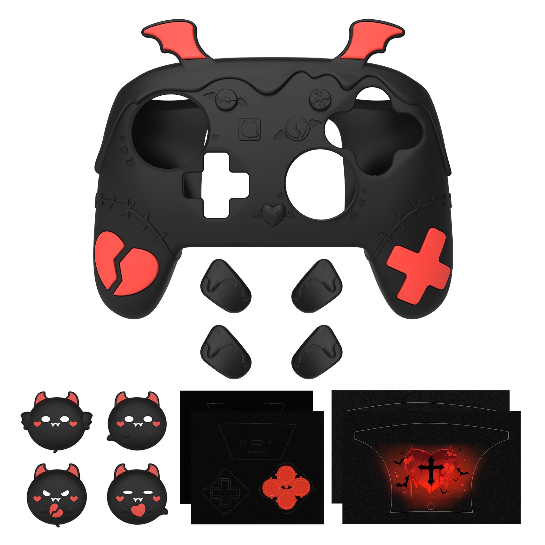 PlayVital Gothic Imp Series Silicone Cover for Nintendo Switch 2 Pro Controller, Cute Protective Skin Case for Switch 2 Pro Controller with Back Button Caps & Thumb Grip & Sticker - Black PlayVital
