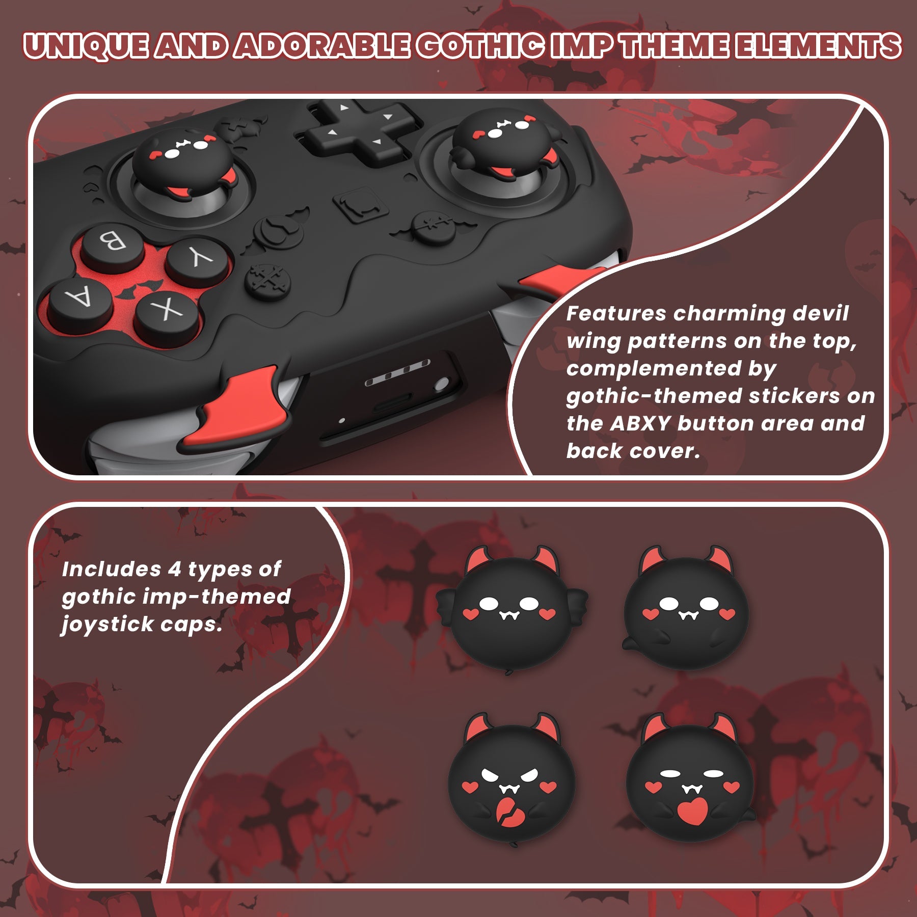 PlayVital Gothic Imp Series Silicone Cover for Nintendo Switch 2 Pro Controller, Cute Protective Skin Case for Switch 2 Pro Controller with Back Button Caps & Thumb Grip & Sticker - Black PlayVital